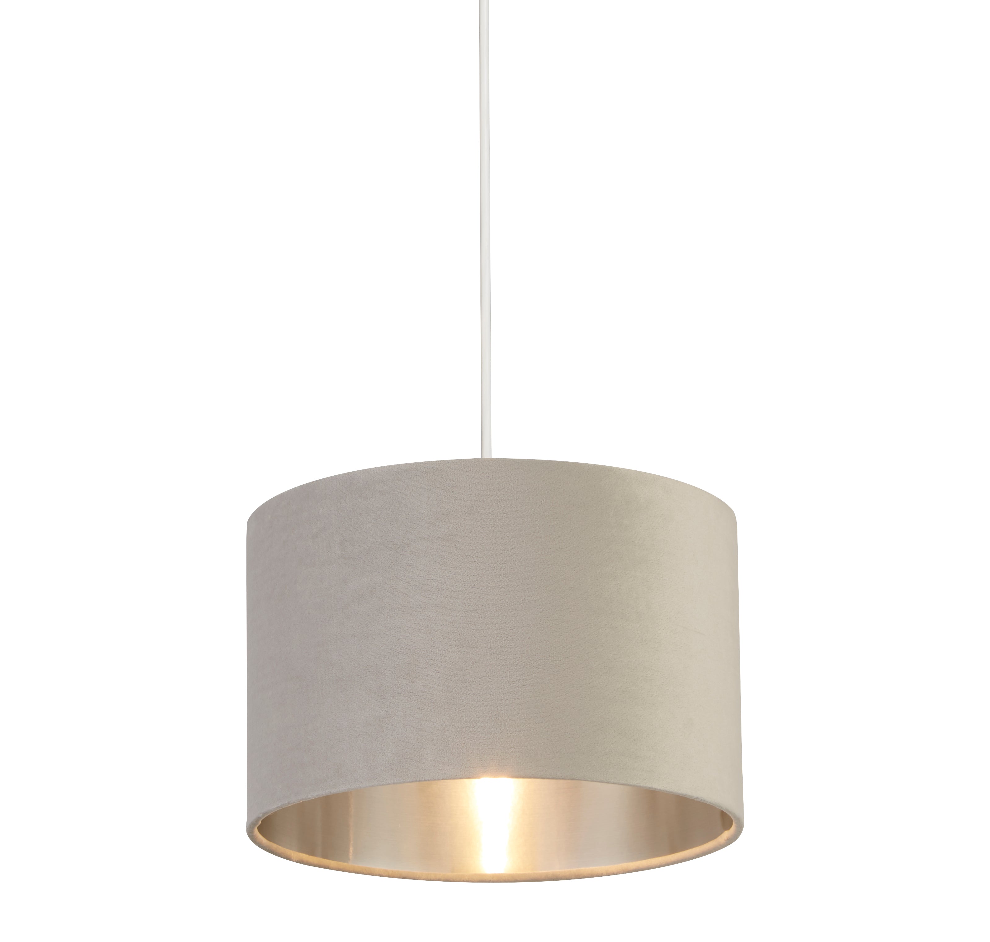 Searchlight Drum Shade - 28cm - Light Grey Velvet with Silver Inner - Shade Only