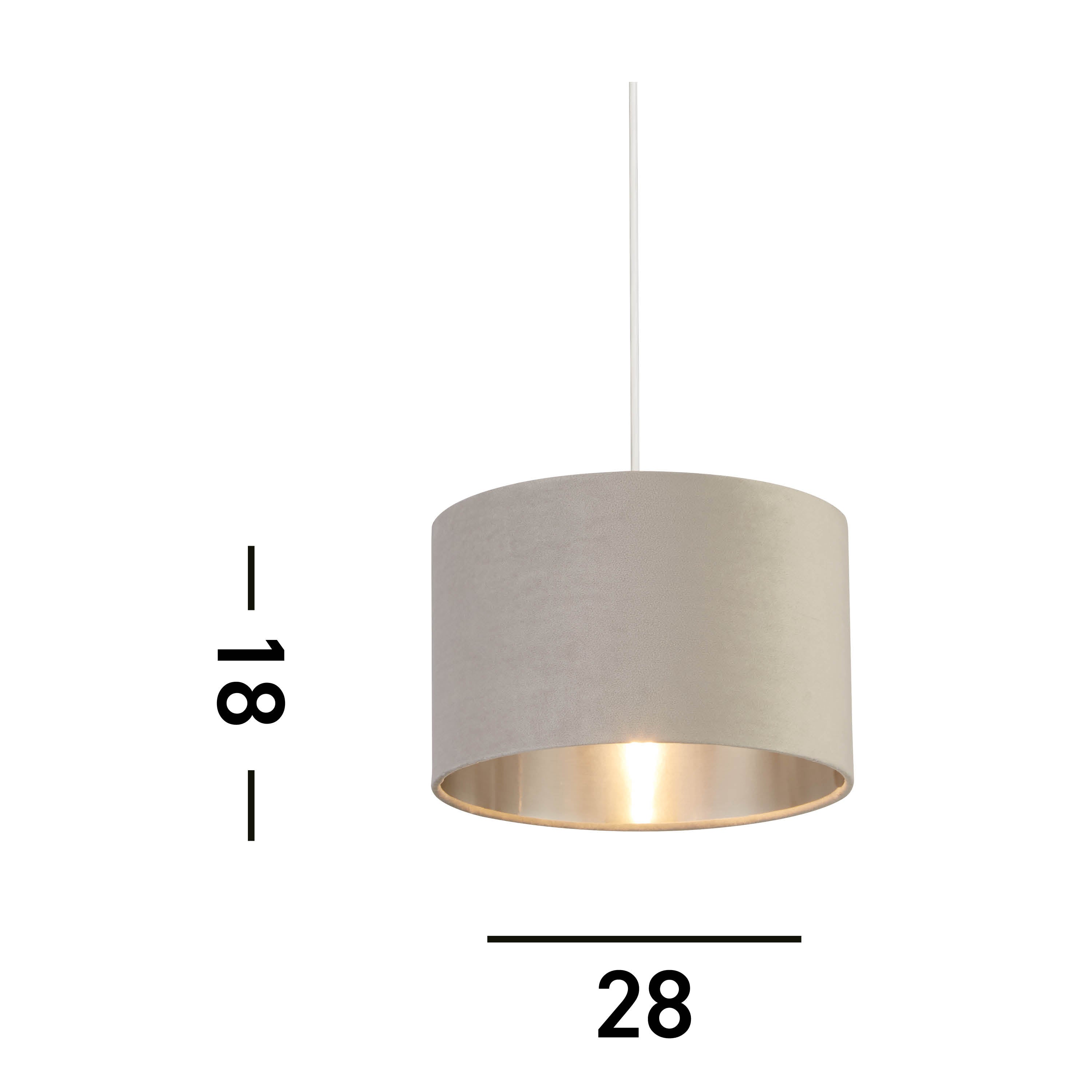 Searchlight Drum Shade - 28cm - Light Grey Velvet with Silver Inner - Shade Only