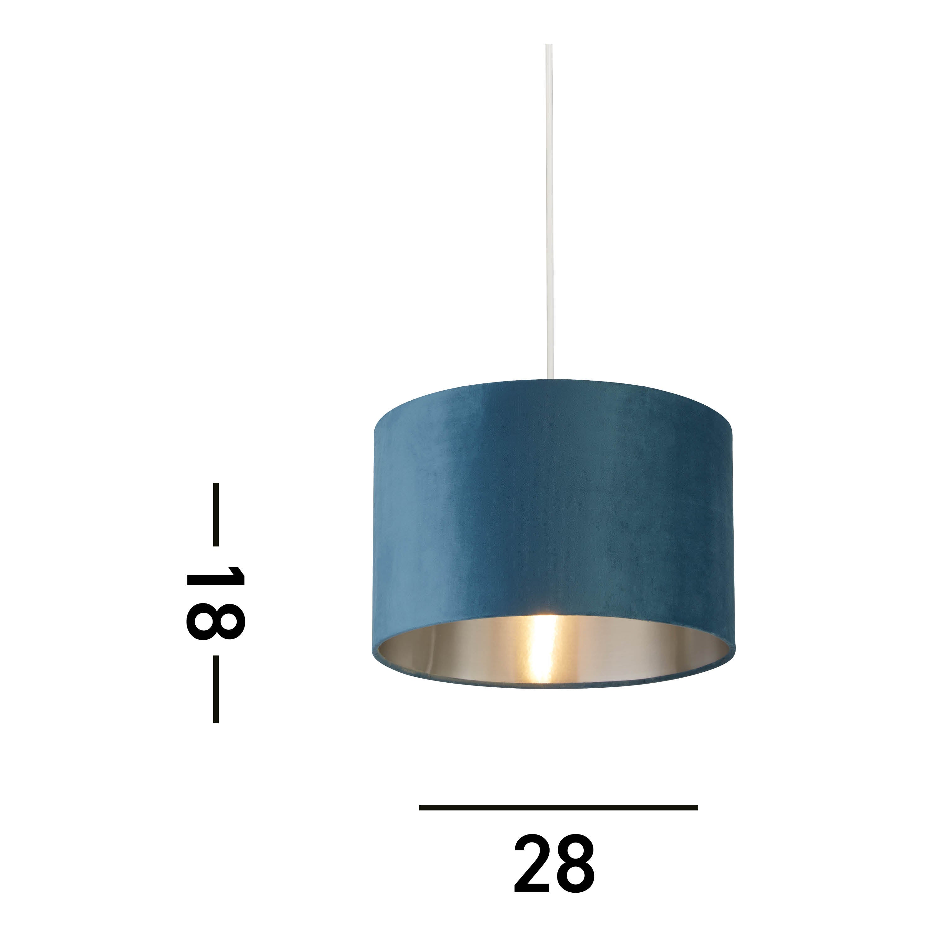 Searchlight Drum Shade - 28cm - Teal Velvet with Silver Inner - Shade Only