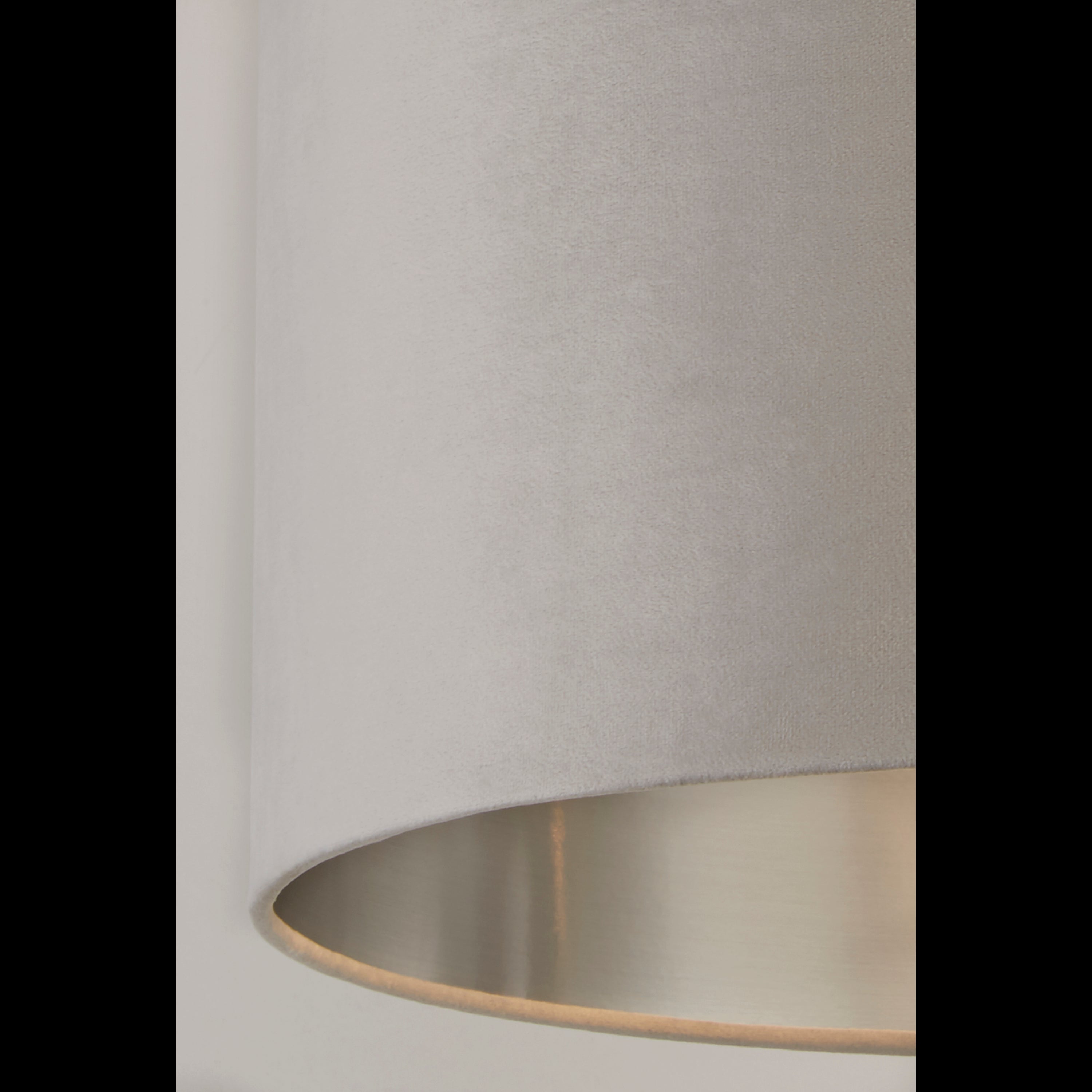 Searchlight Drum Shade - 38cm - Light Grey Velvet with Silver Inner - Shade Only