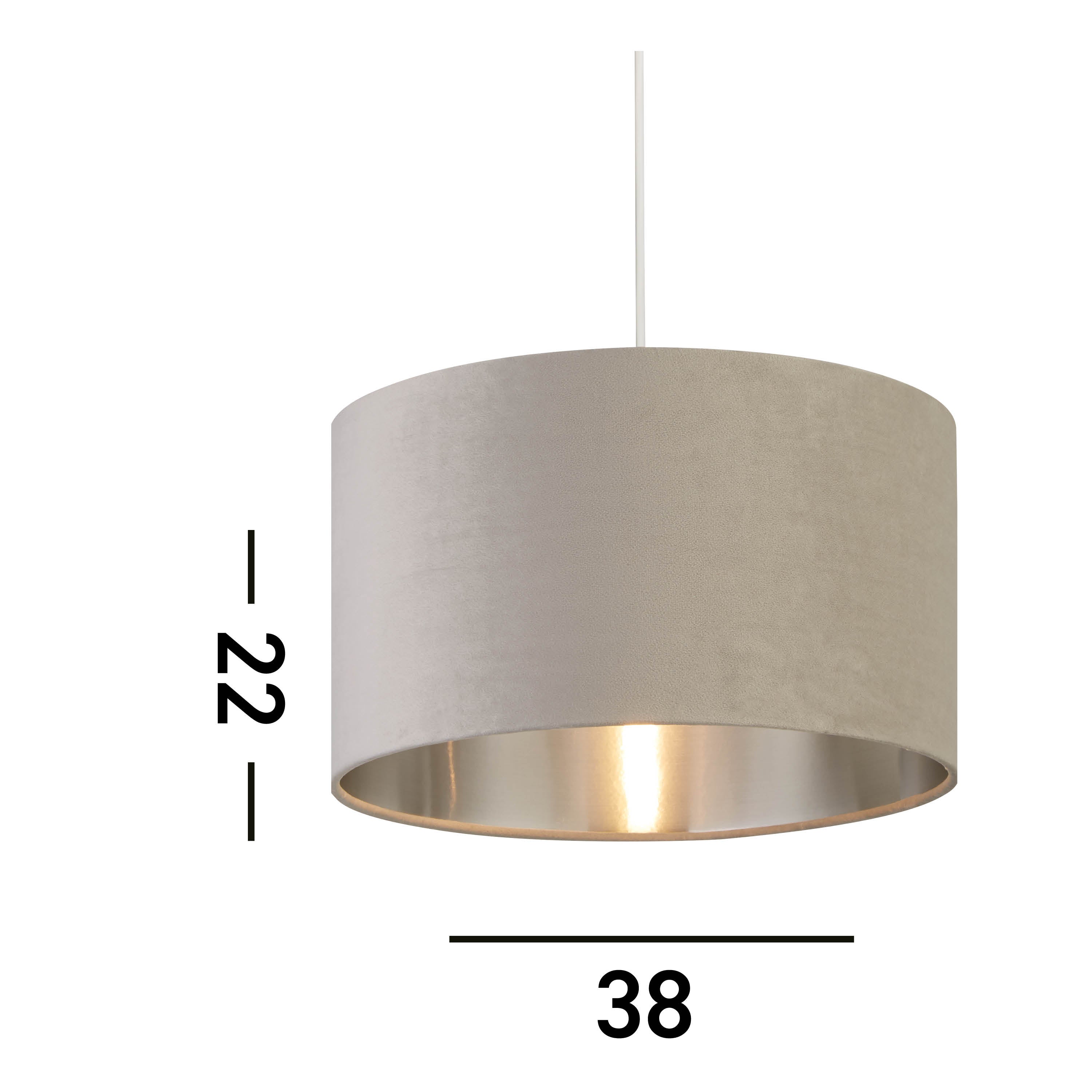 Searchlight Drum Shade - 38cm - Light Grey Velvet with Silver Inner - Shade Only