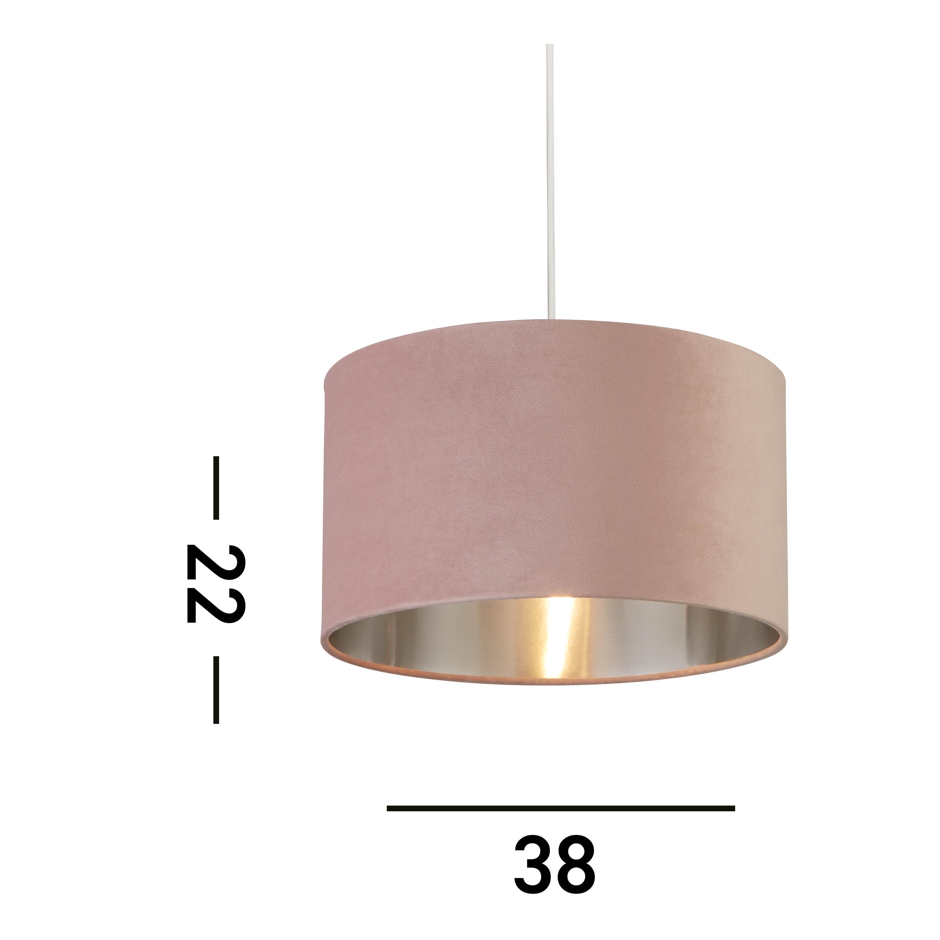 Searchlight Drum Shade - 38cm - Pink Velvet with Silver Inner - Shade Only