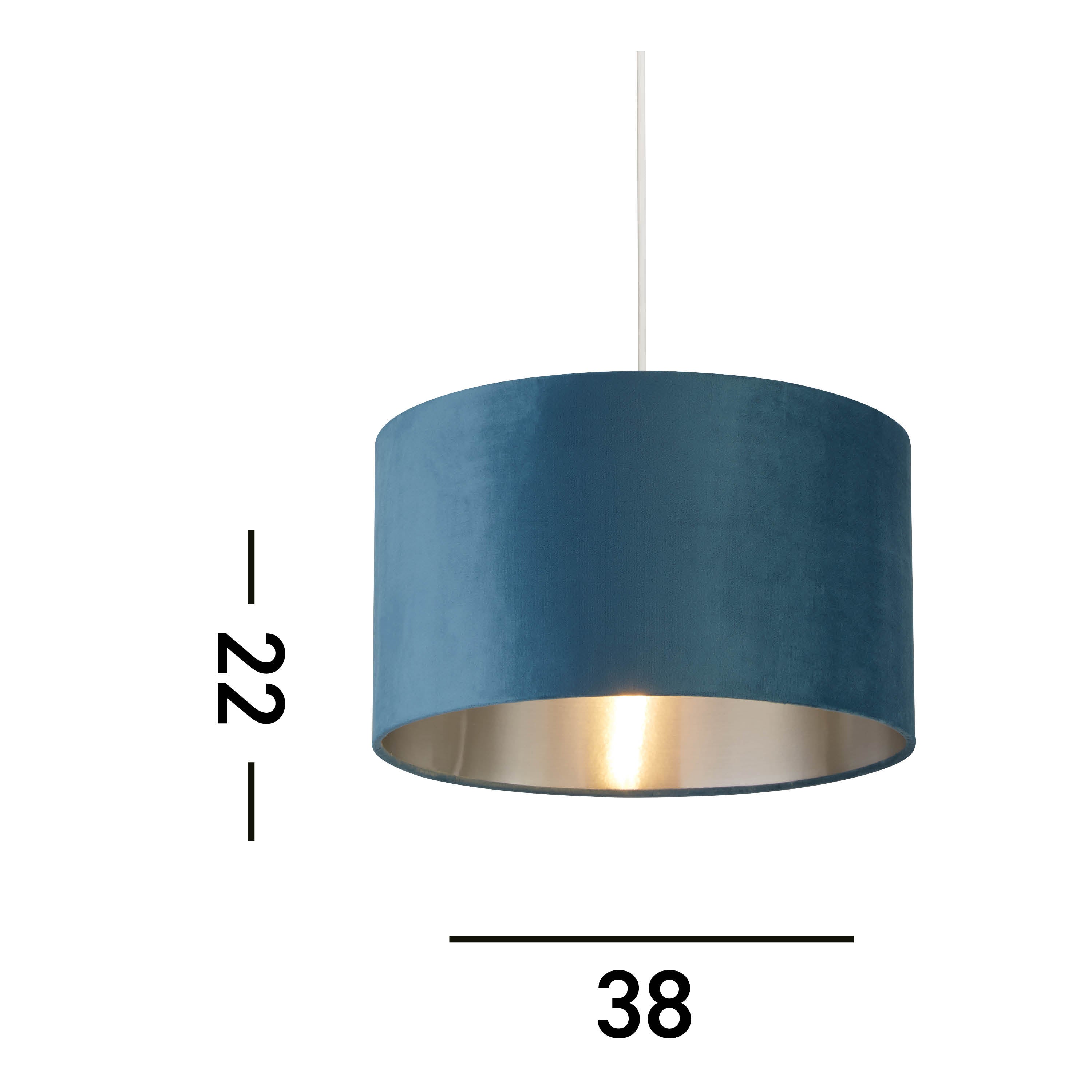 Searchlight Drum Shade - 38cm - Teal Velvet with Silver Inner - Shade Only