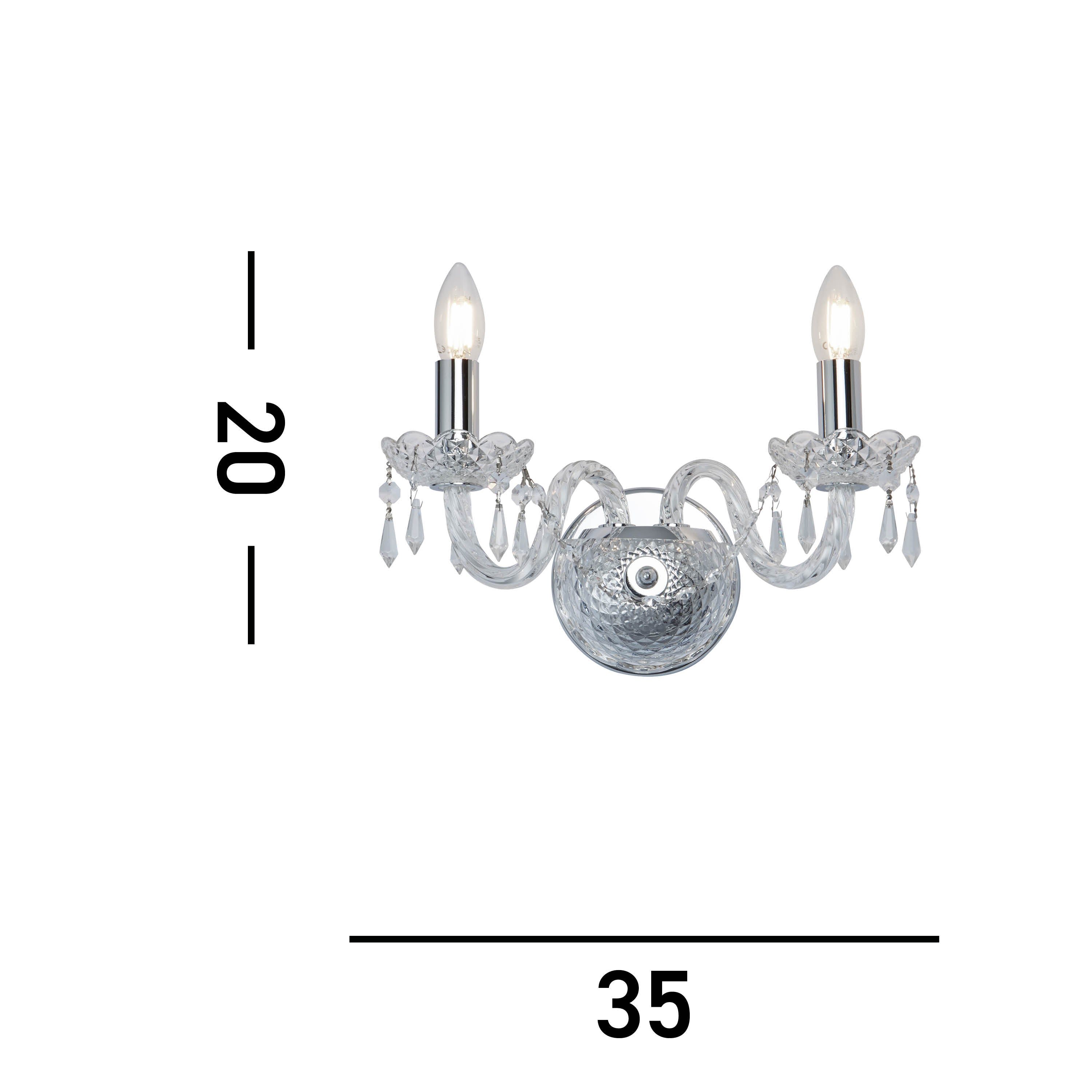 Searchlight Haigh Chrome 2 Light Wall Bracket With Crystal Trimmings