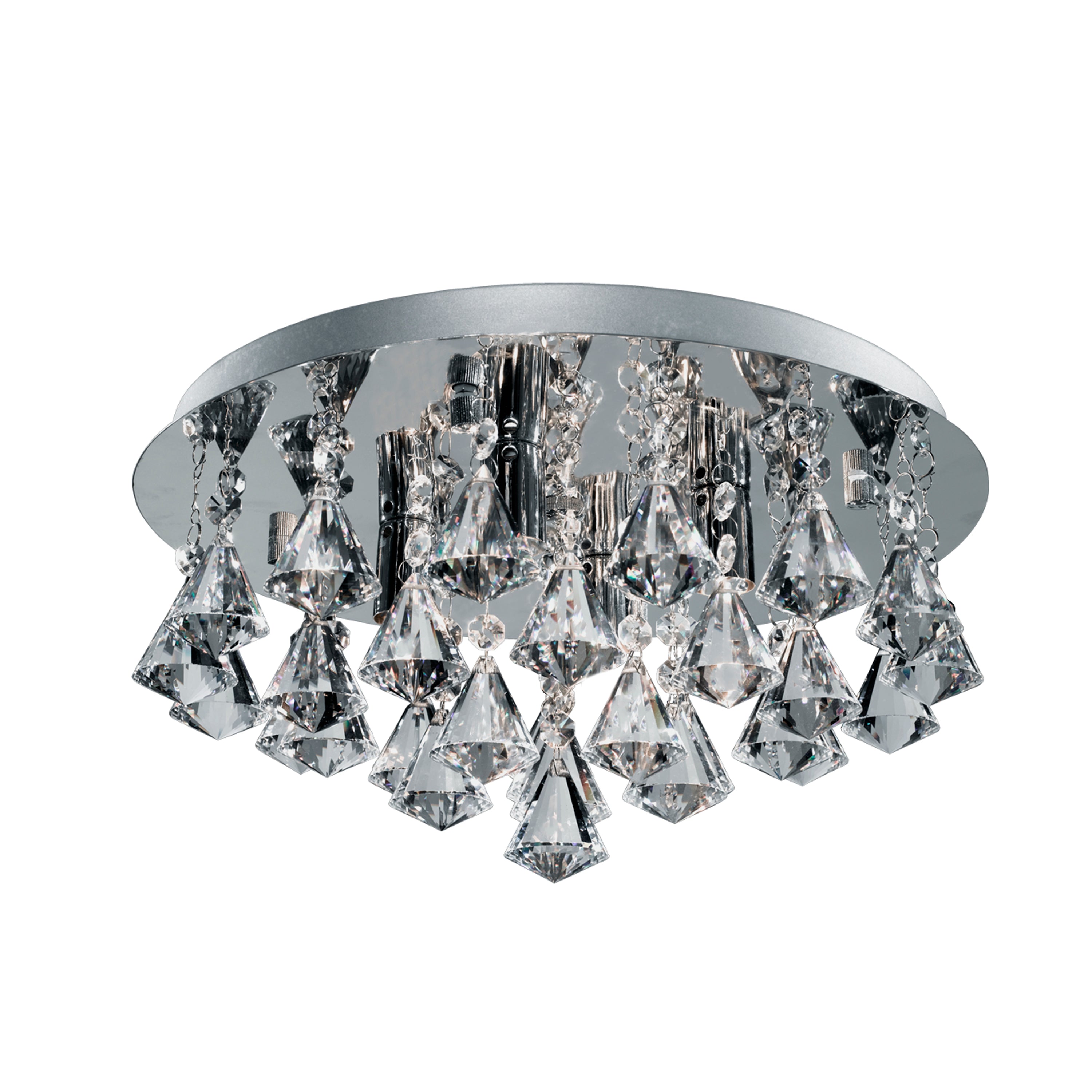 Searchlight Barmouth Bathroom IP44 - 4 Light Crystal Ceiling Flush Fitting, Clear Pyramid Crystal Drops, Chrome