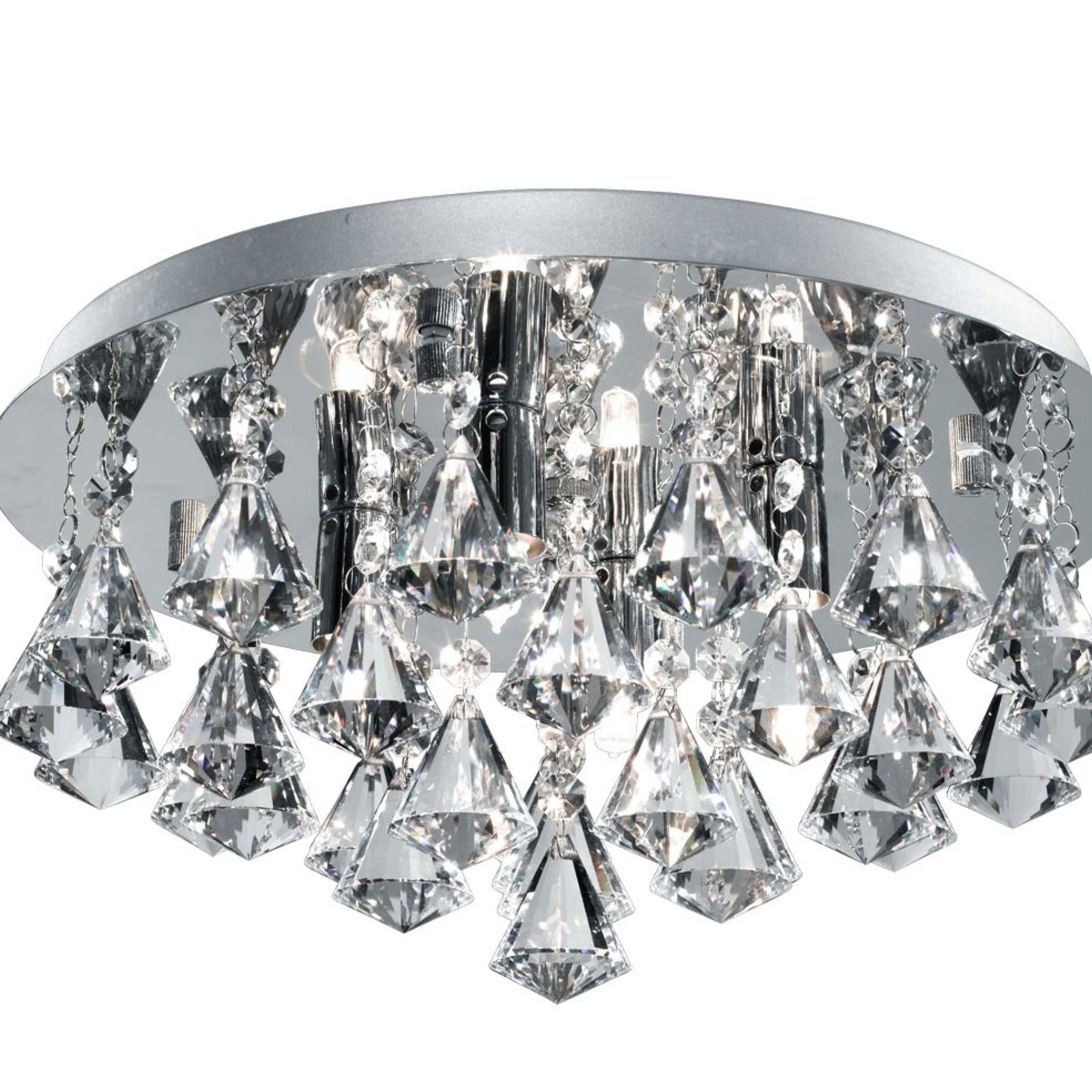 Searchlight Barmouth Bathroom IP44 - 4 Light Crystal Ceiling Flush Fitting, Clear Pyramid Crystal Drops, Chrome