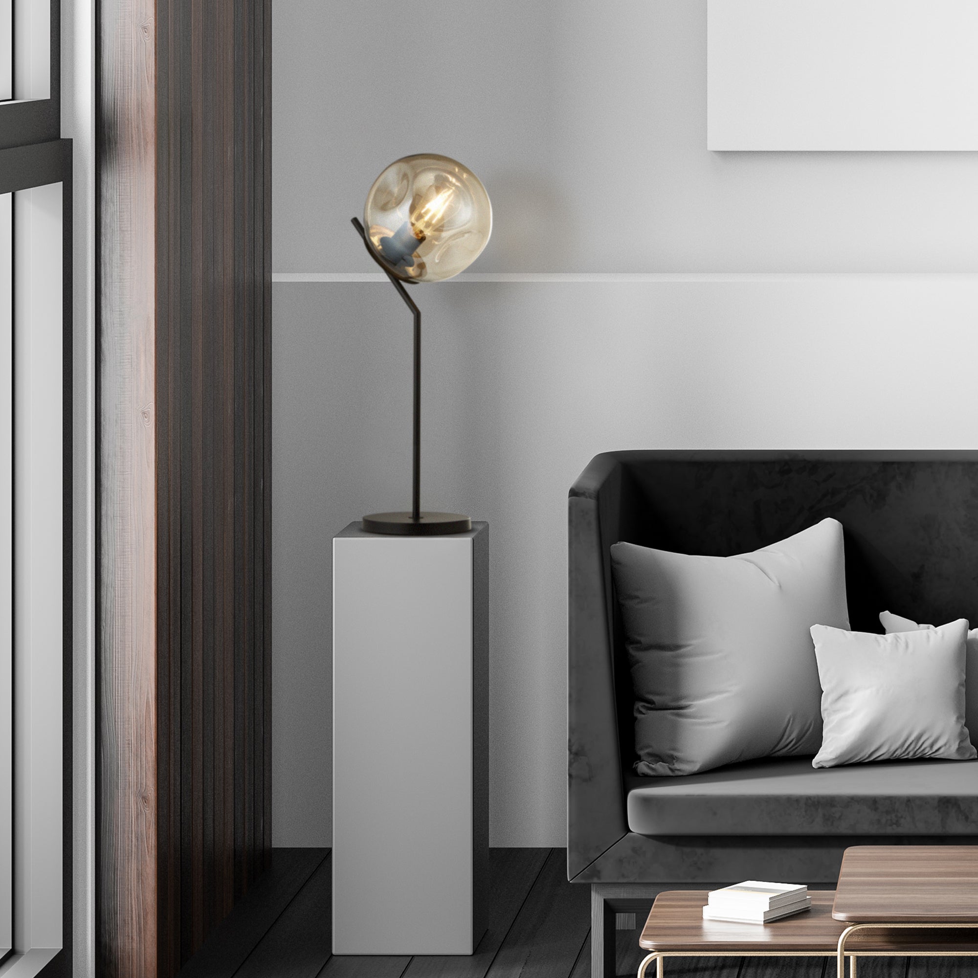 Searchlight Phoebe Table Lamp - Black Metal & Champagne Phoebeed Glass