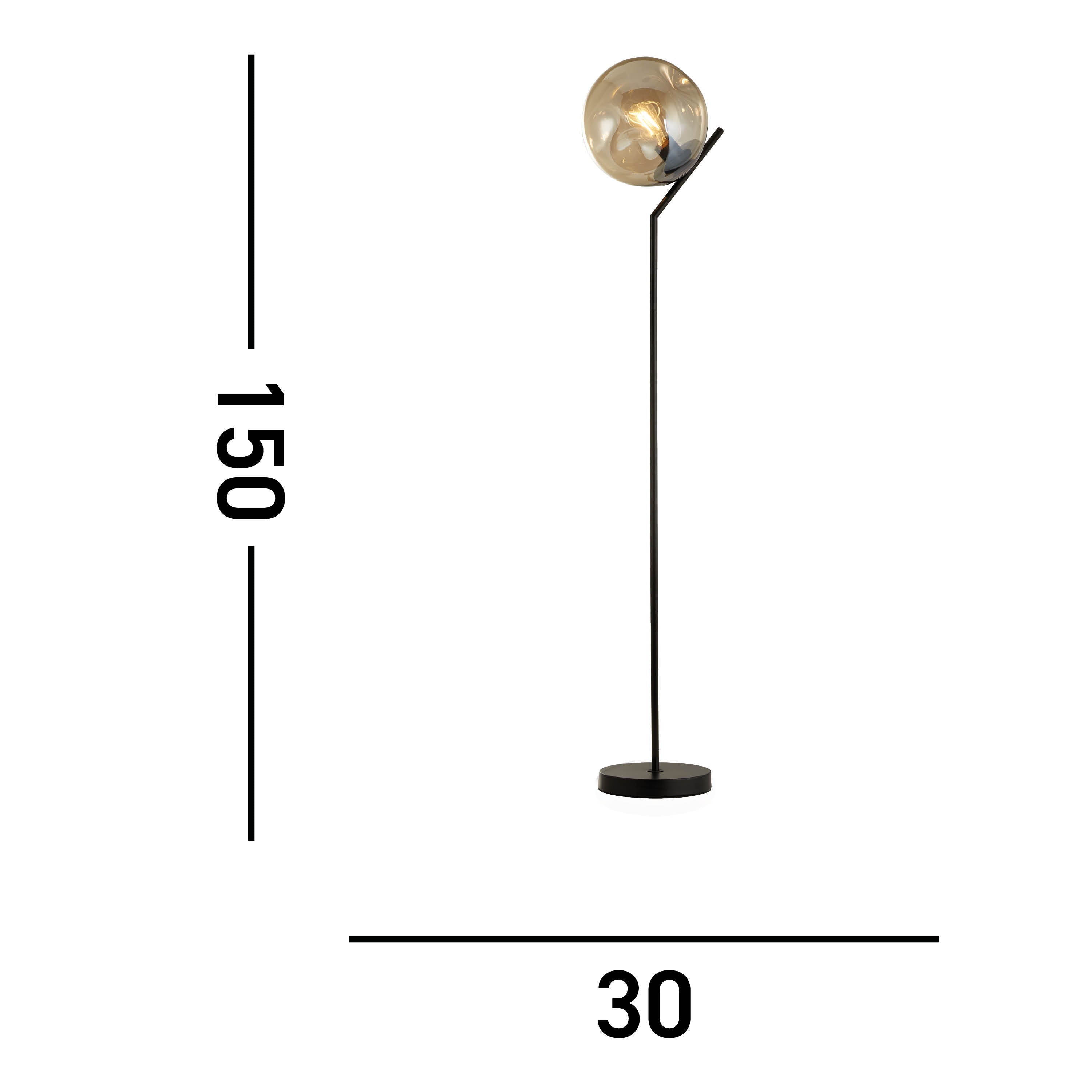 Searchlight Phoebe Floor Lamp - Black Metal & Champagne Phoebeed Glass