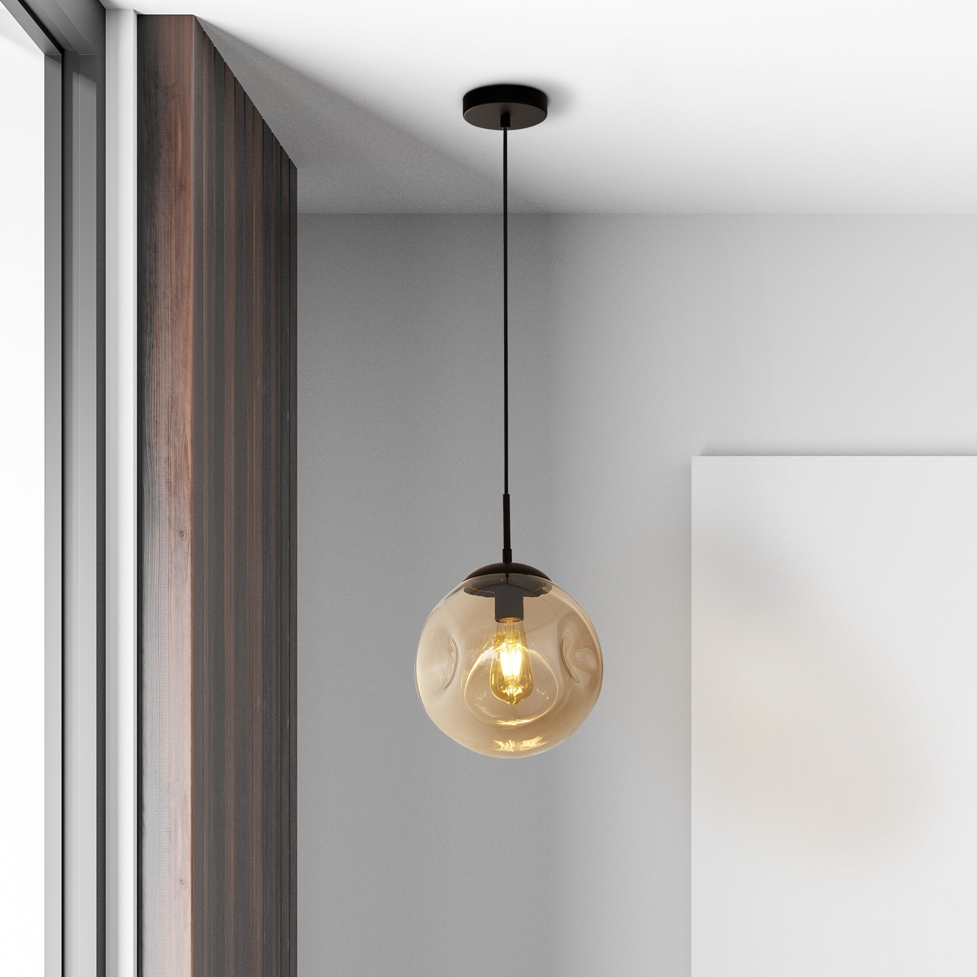 Searchlight Phoebe Pendant - Black Metal & Champagne Phoebeed Glass