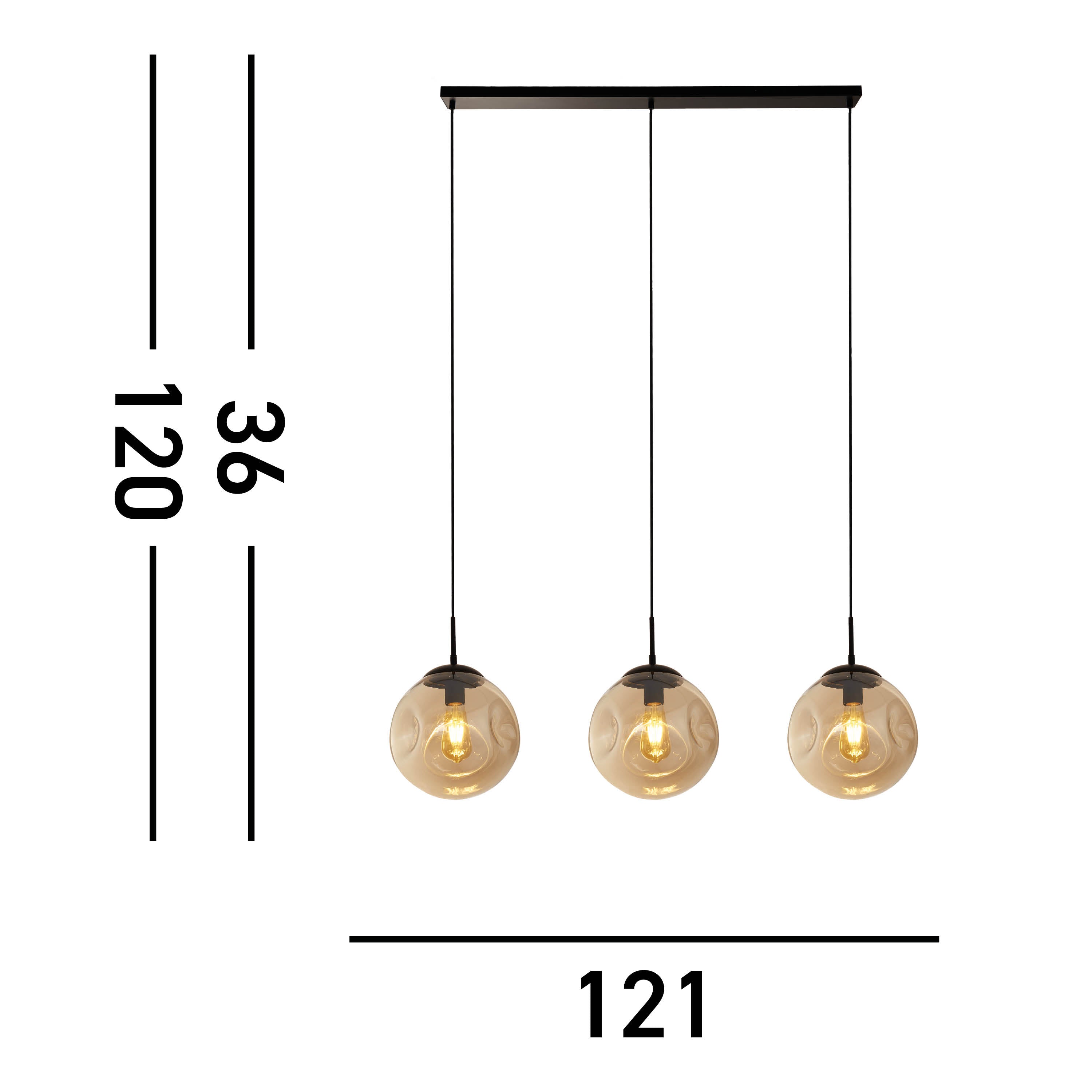 Searchlight Phoebe 3 Light Bar Pendant - Black Metal & Champagne Phoebeed Glass