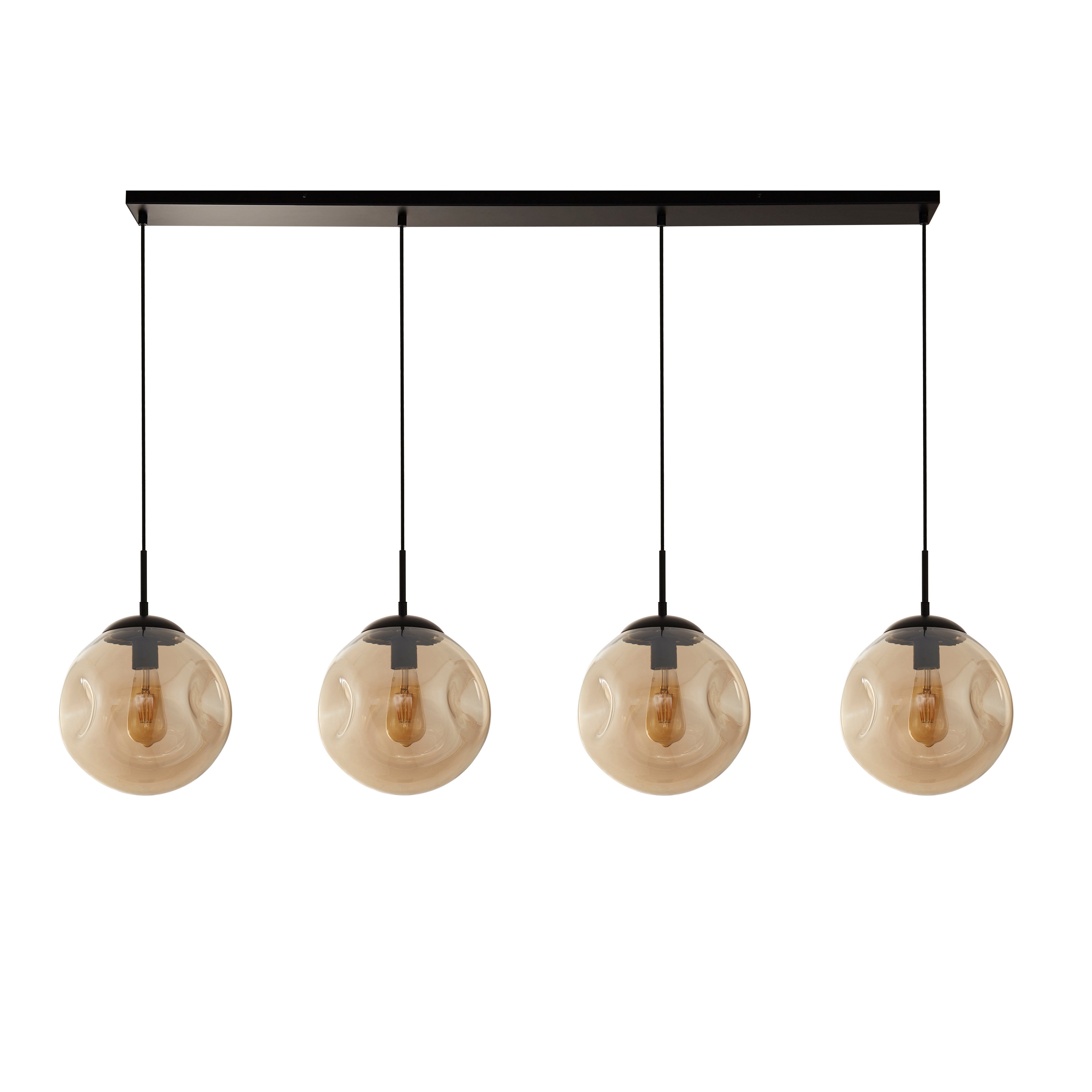 Searchlight Phoebe 4 Light Bar Pendant - Black Metal & Champagne Phoebeed Glass