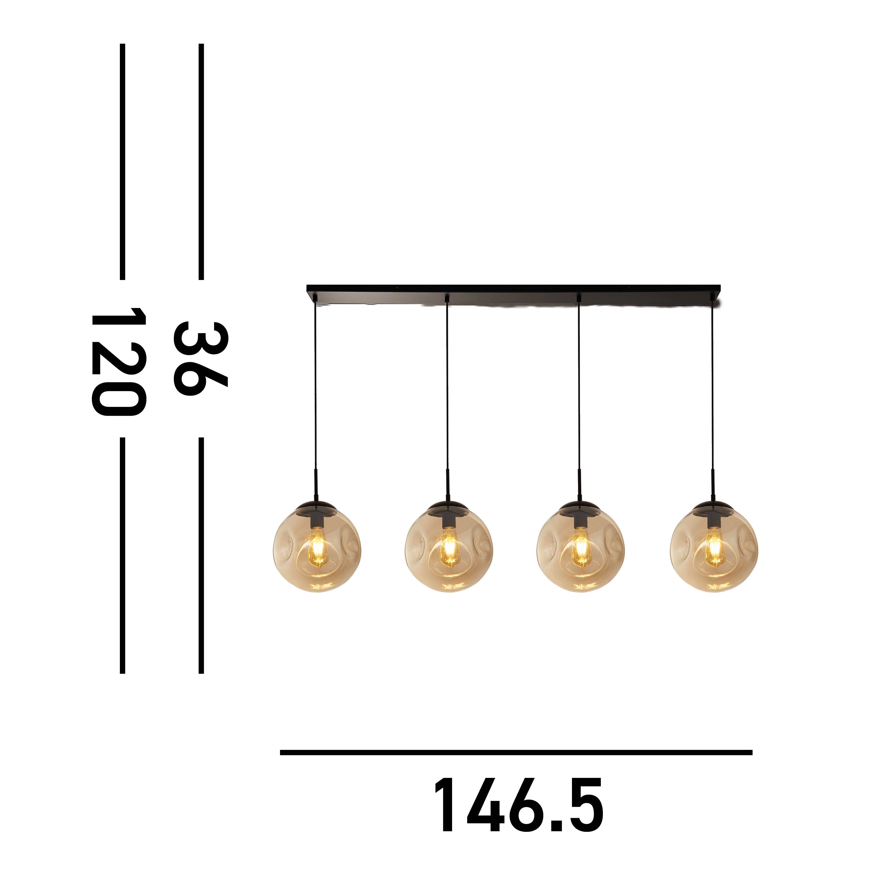 Searchlight Phoebe 4 Light Bar Pendant - Black Metal & Champagne Phoebeed Glass