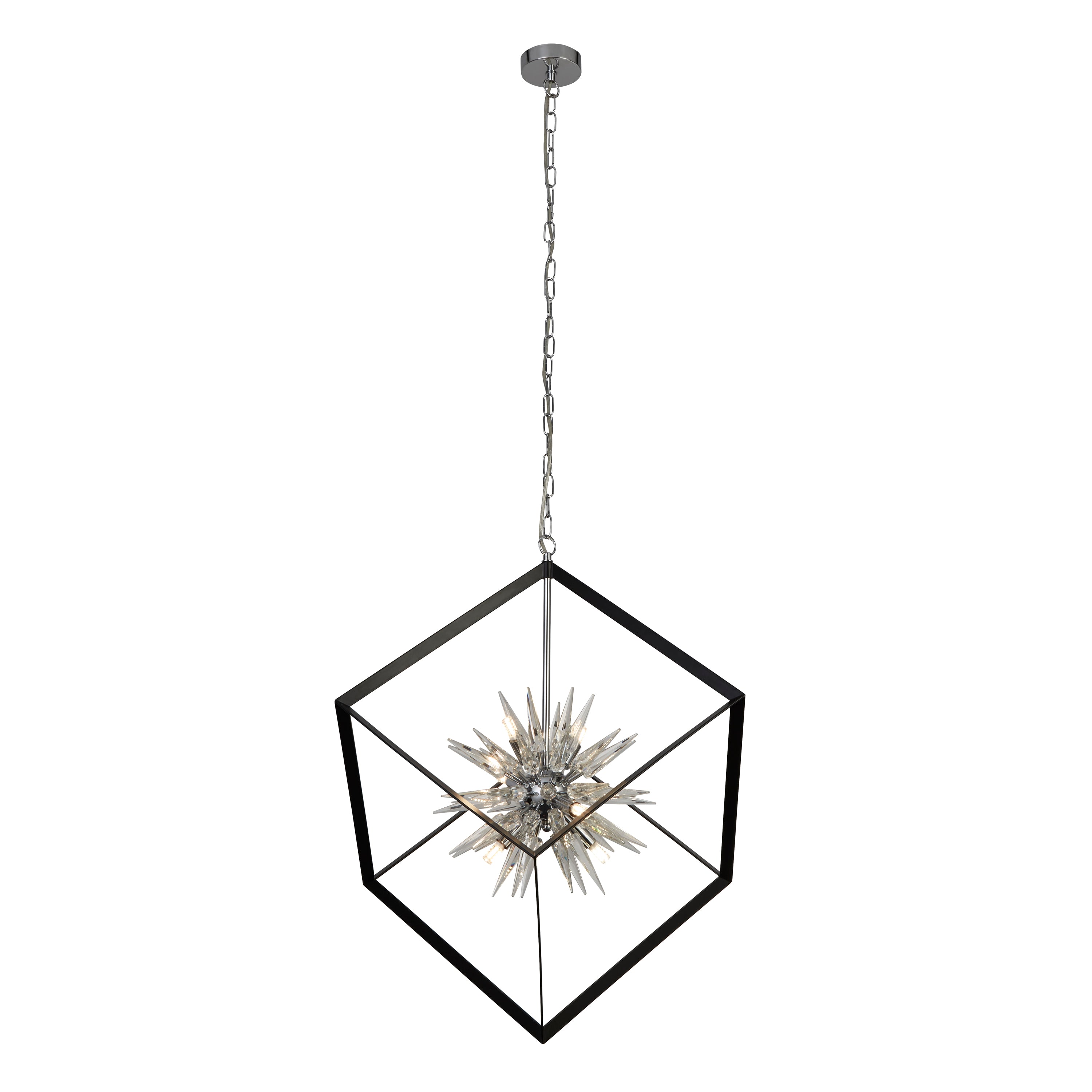 Searchlight Somerset 6 Light Ceiling Pendant - Black & Crystal Glass