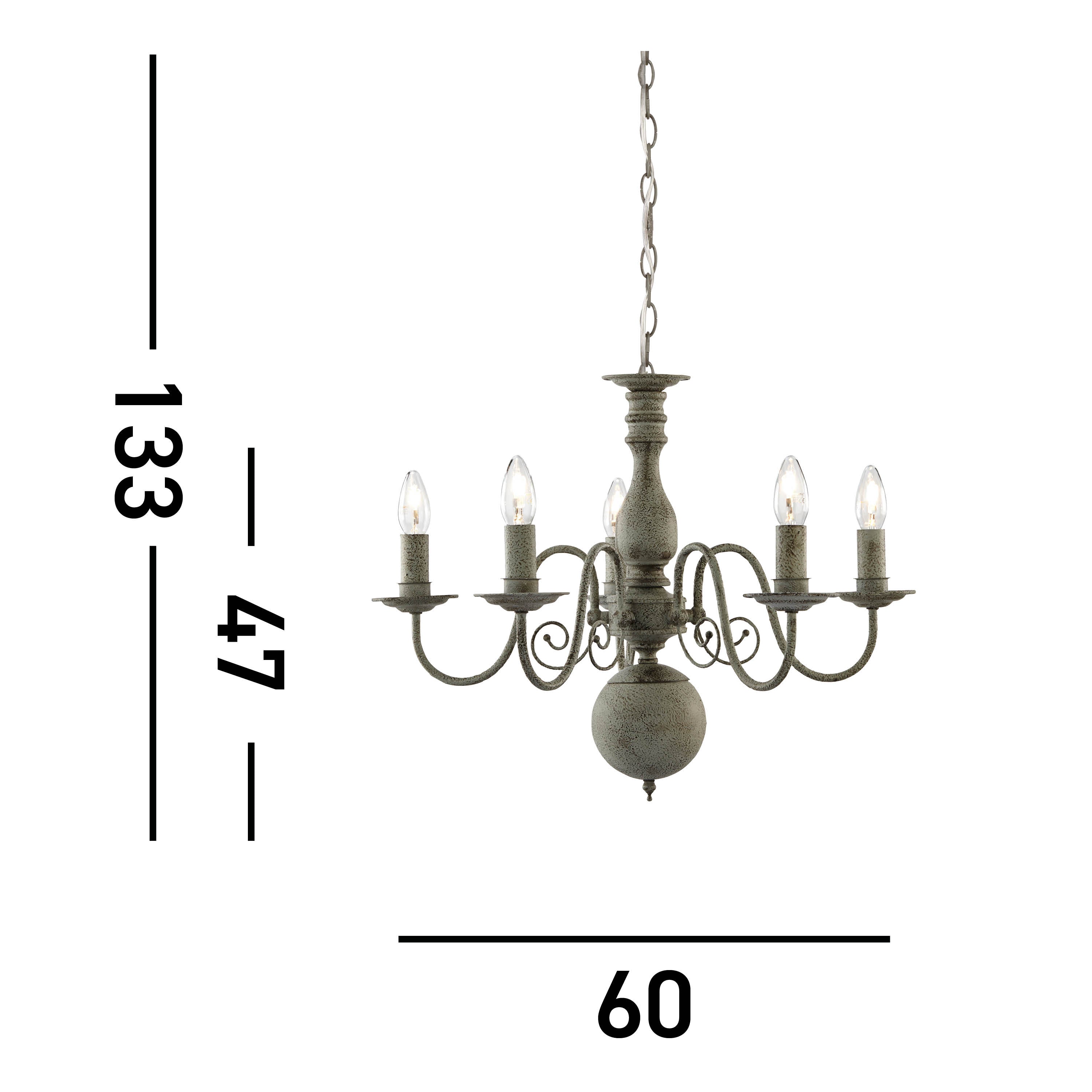 Searchlight Gilman Steel 5 Light Fitting With Textured Grey Finish