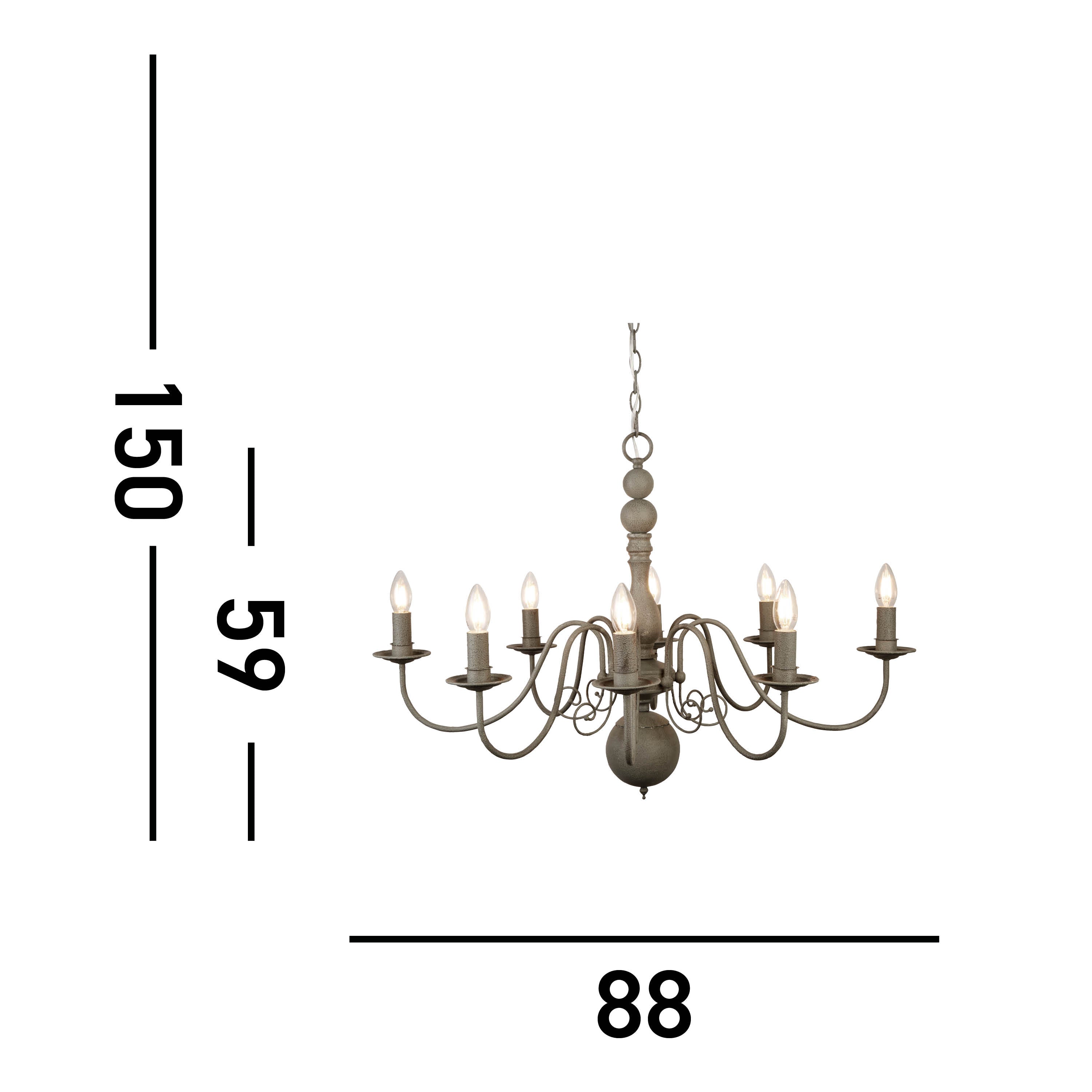 Searchlight Gilman Steel 8 Light Fitting With Textured Grey Finish