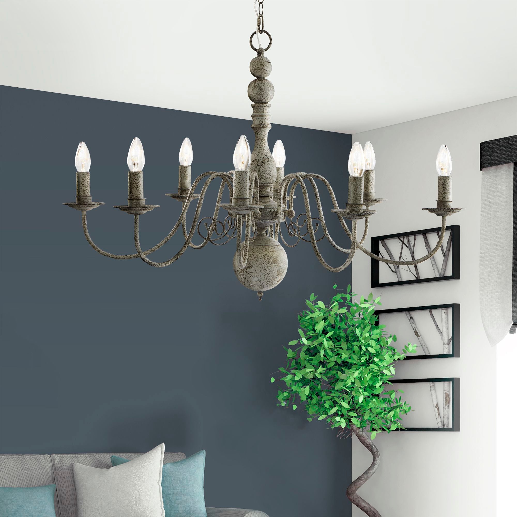 Searchlight Gilman Steel 8 Light Fitting With Textured Grey Finish
