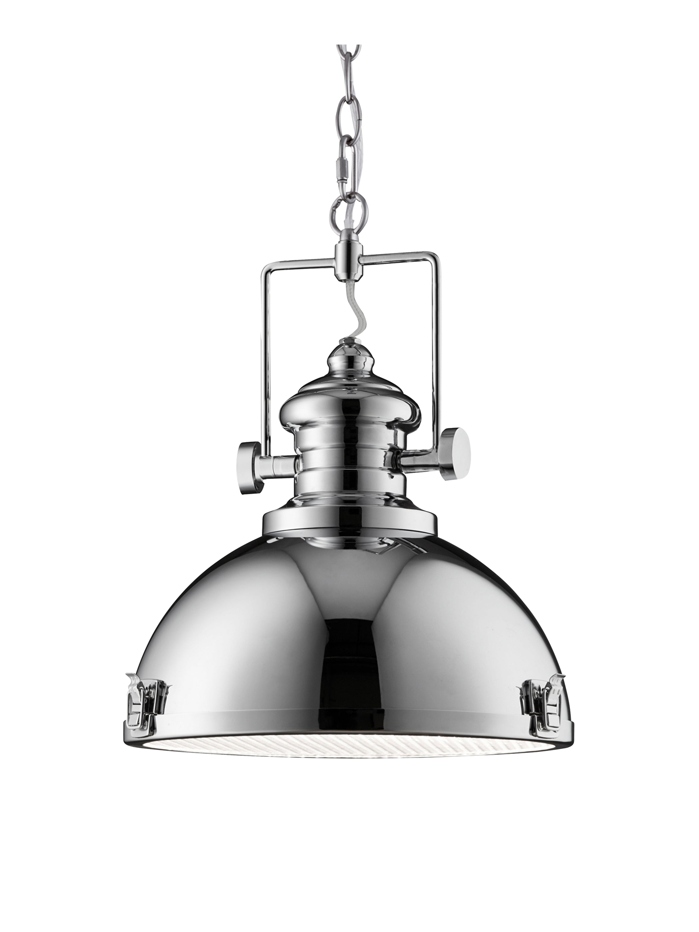 Searchlight Ireton Pendant, Single Chrome, Clear Lens