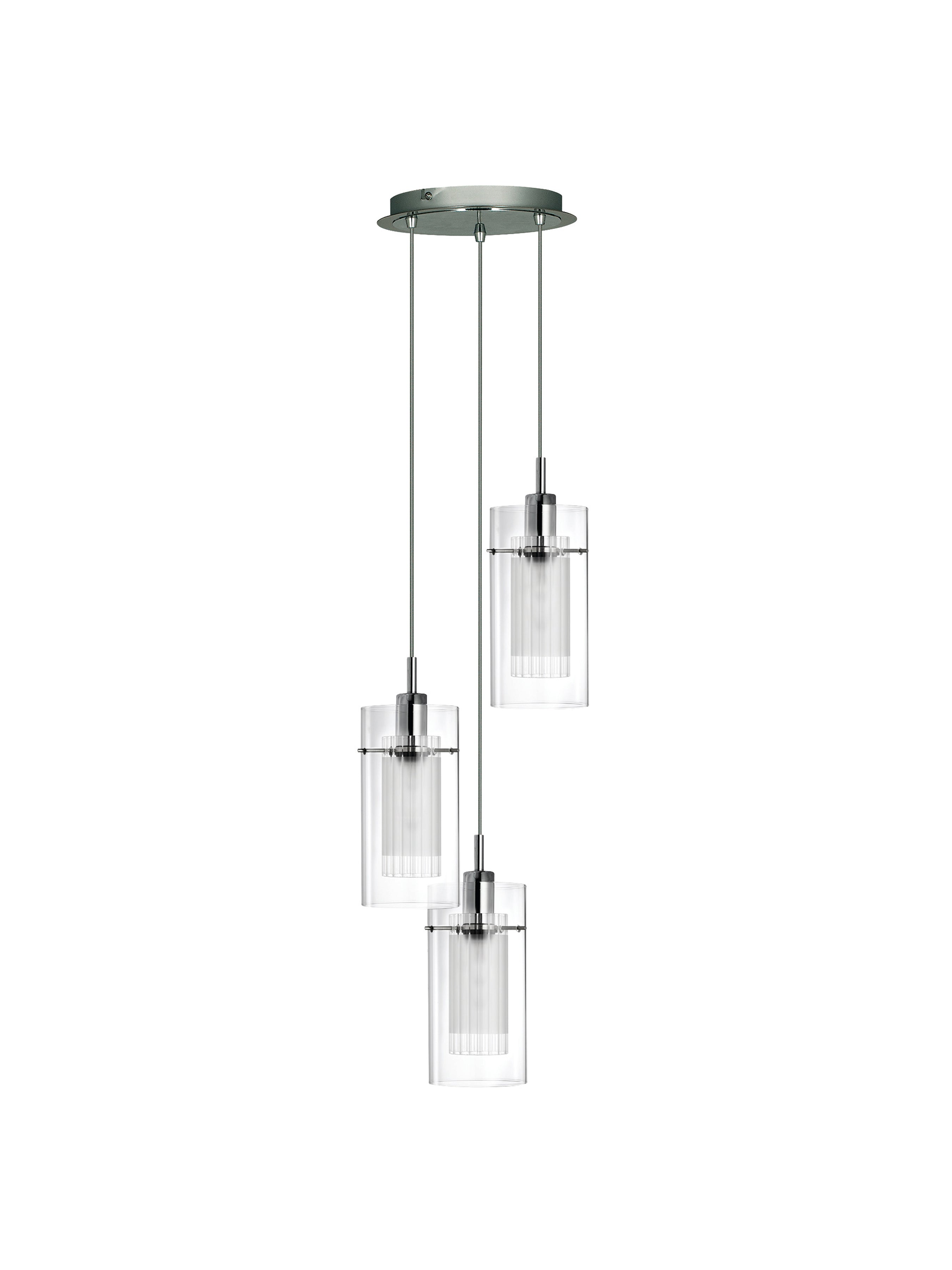 Searchlight Dawson 1 Chrome 3 Light Multi - Drop Pendant With Double Glass Cylinder Shades