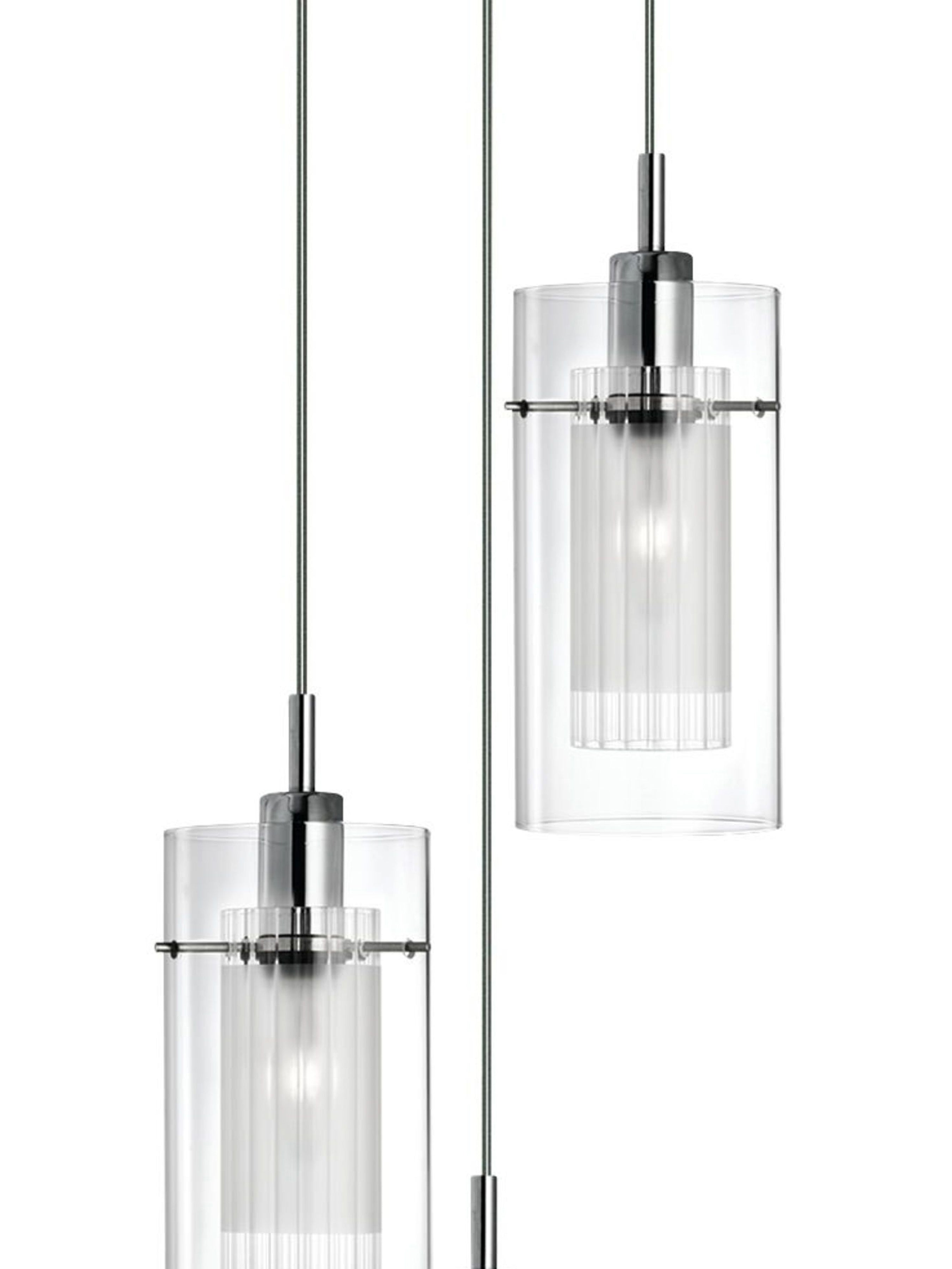 Searchlight Dawson 1 Chrome 3 Light Multi - Drop Pendant With Double Glass Cylinder Shades