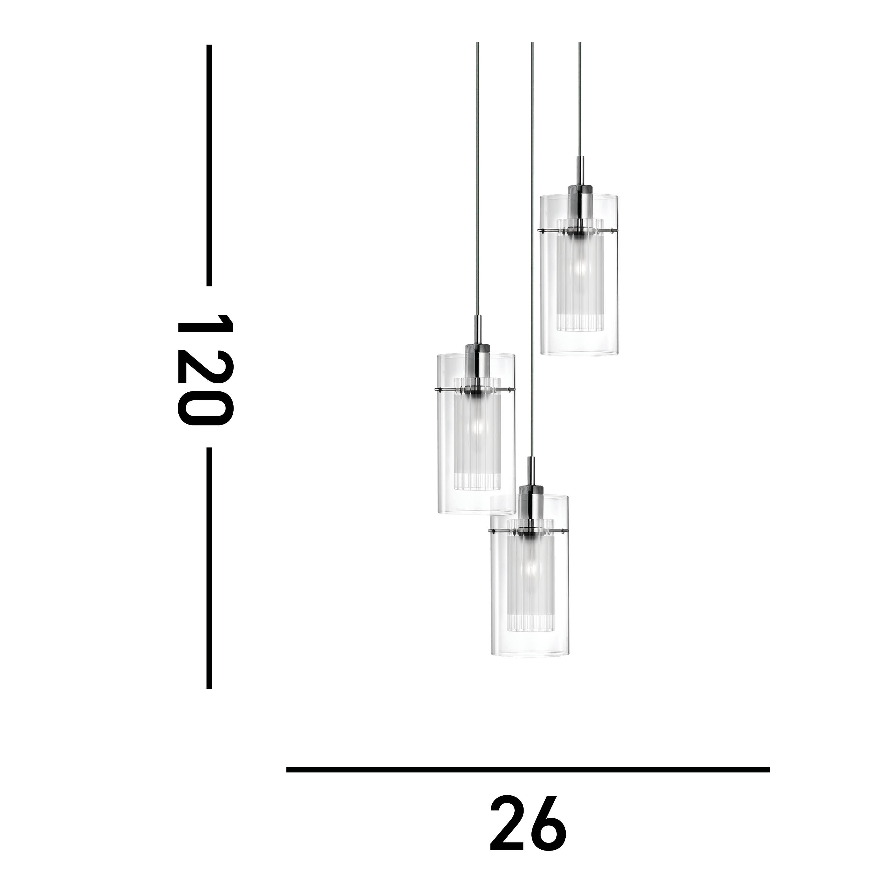 Searchlight Dawson 1 Chrome 3 Light Multi - Drop Pendant With Double Glass Cylinder Shades
