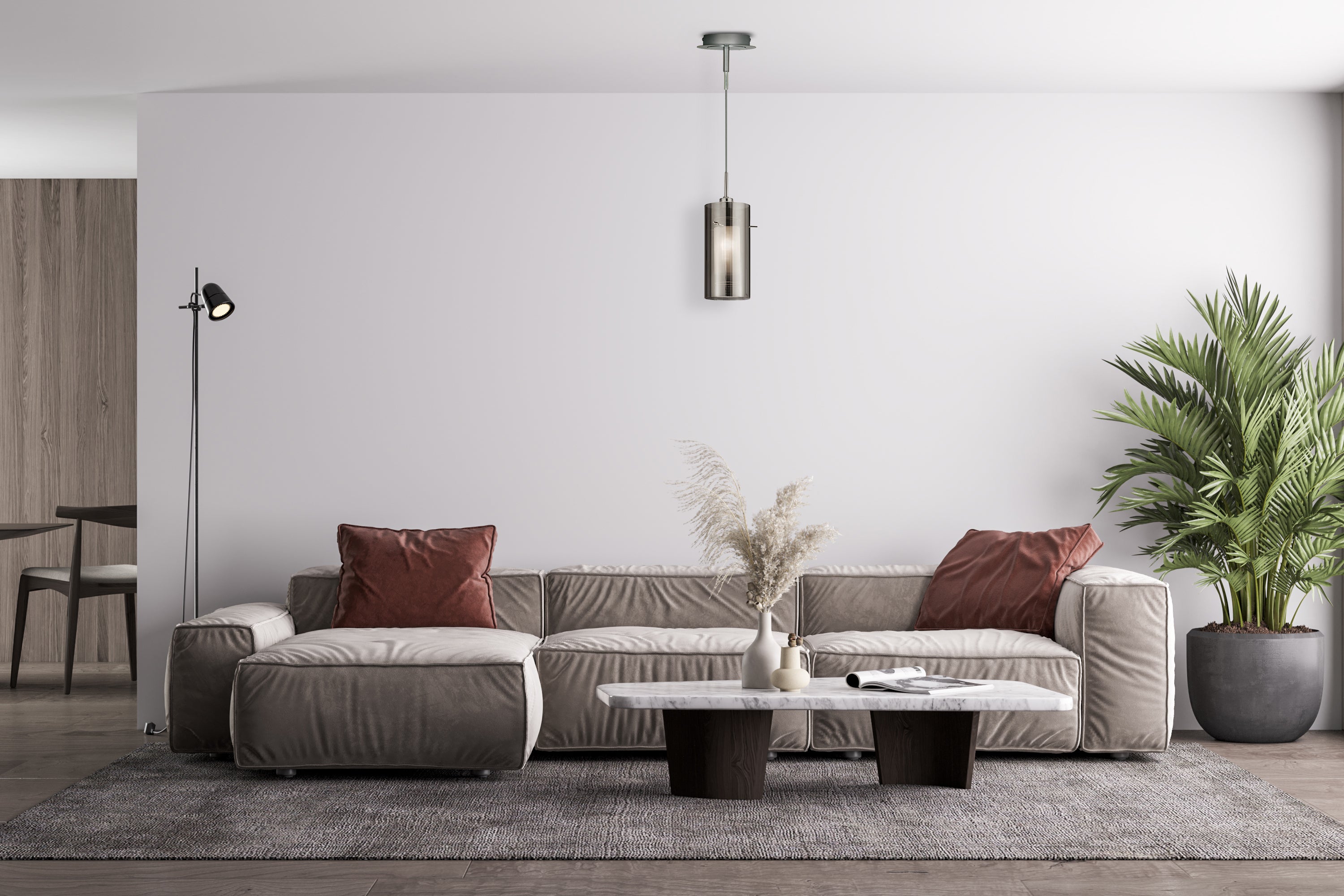 Searchlight Dawson 2 Chrome Pendant Light With Smoked Glass Cylinder Shade