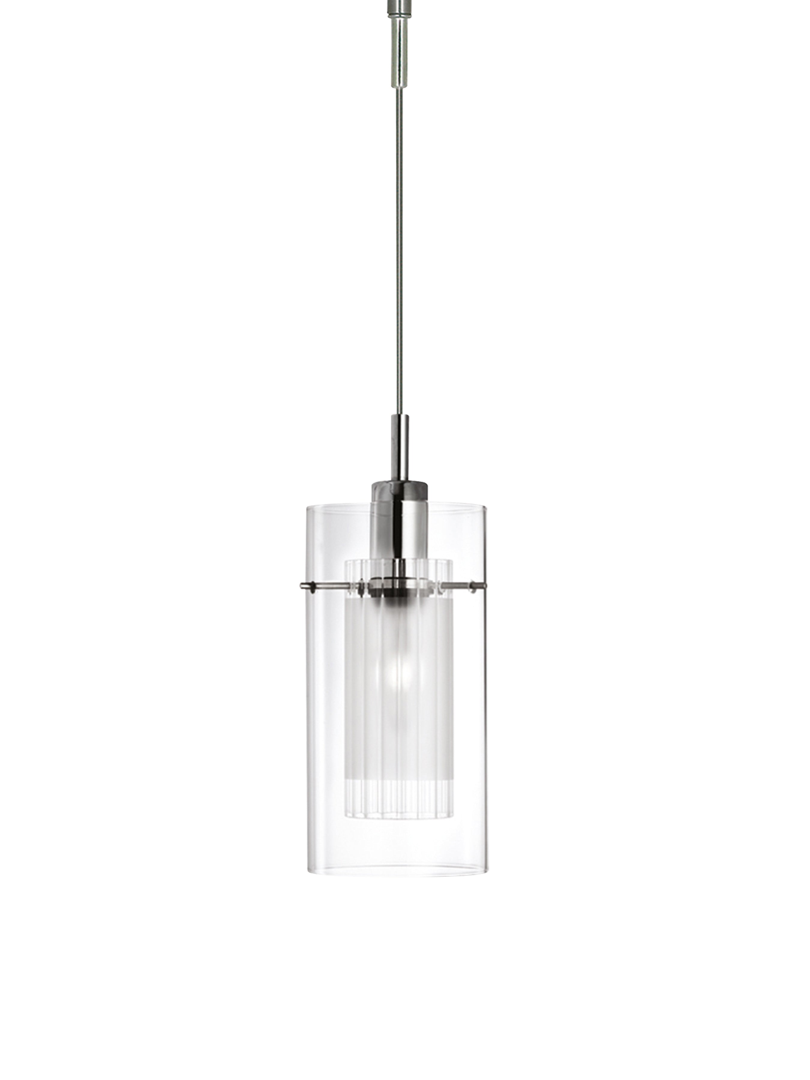 Searchlight Dawson 1 Chrome Pendant Light With Double Glass Cylinder Shade
