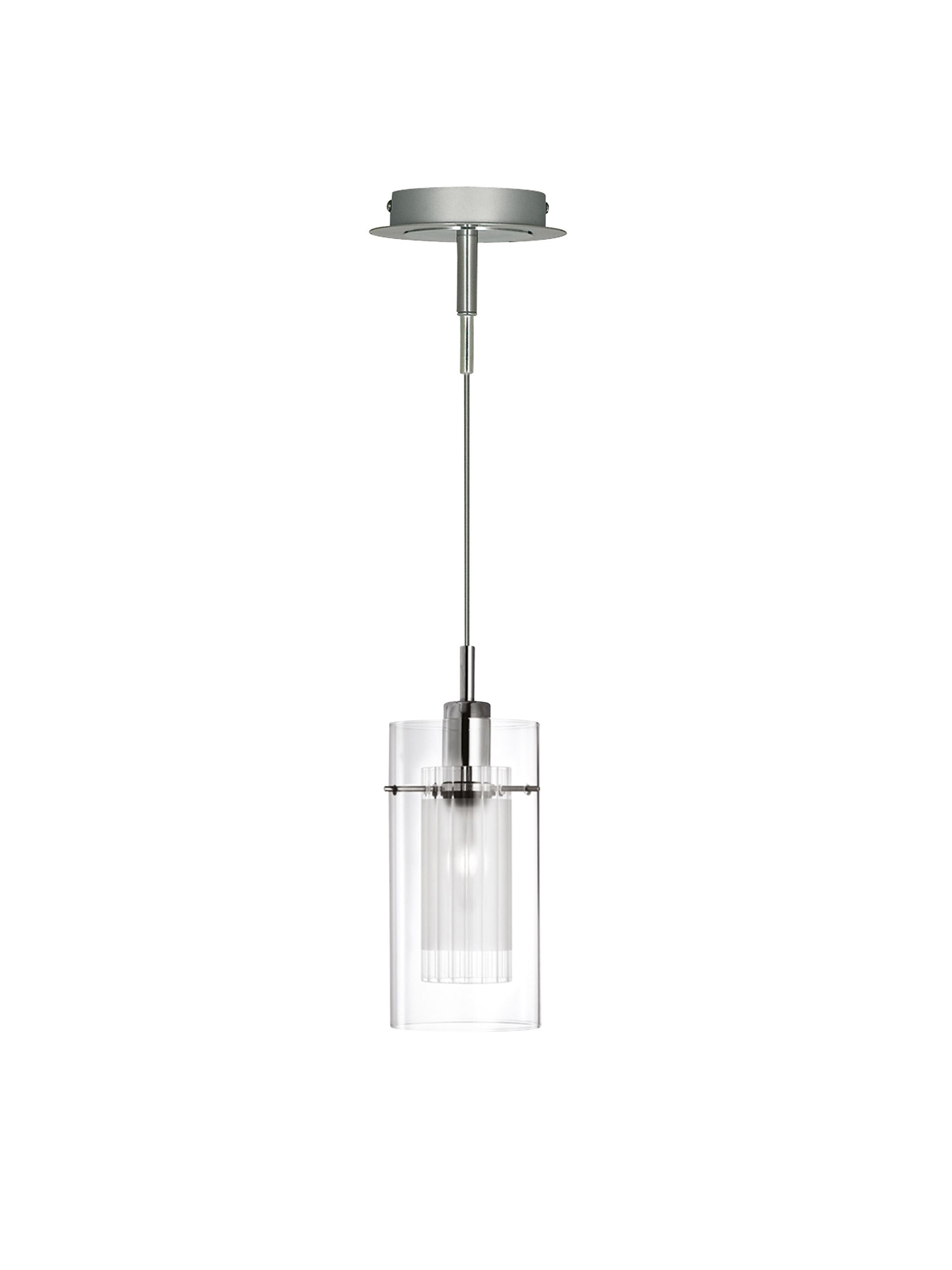 Searchlight Dawson 1 Chrome Pendant Light With Double Glass Cylinder Shade