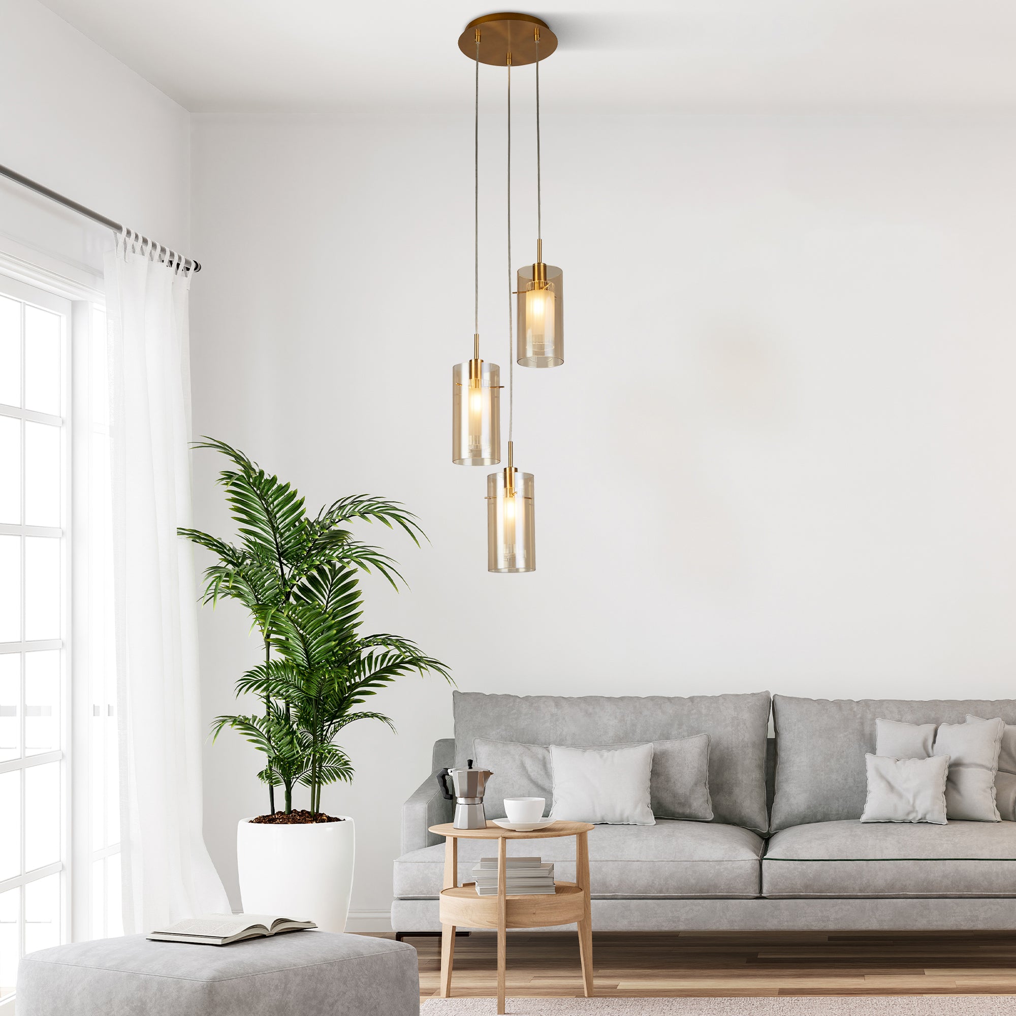 Searchlight Dawson III 3 Light Multi-Drop - Bronze Metal & Champagne Glass