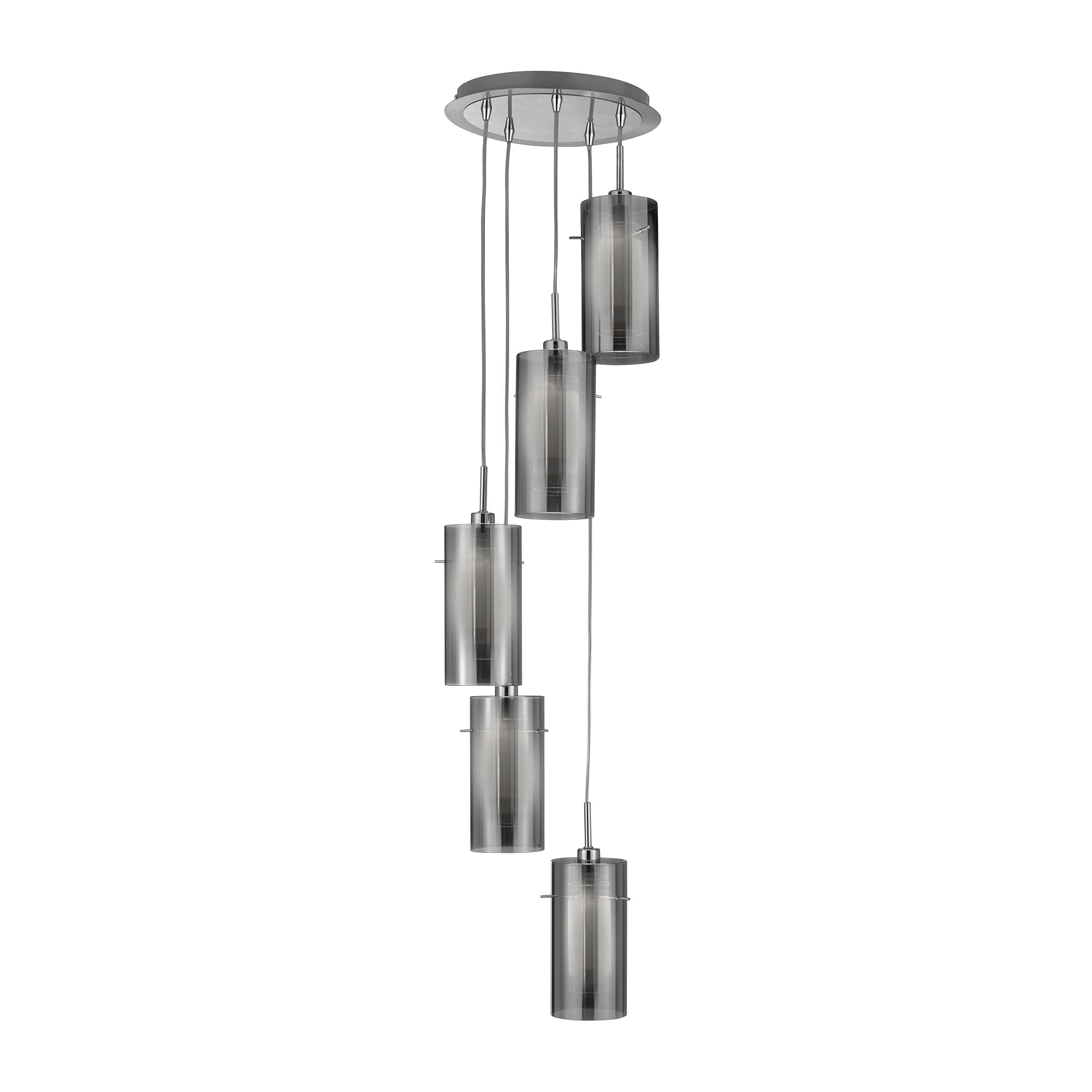 Searchlight Dawson I 5 Light Pendant - Satin Silver & Smoked Glass