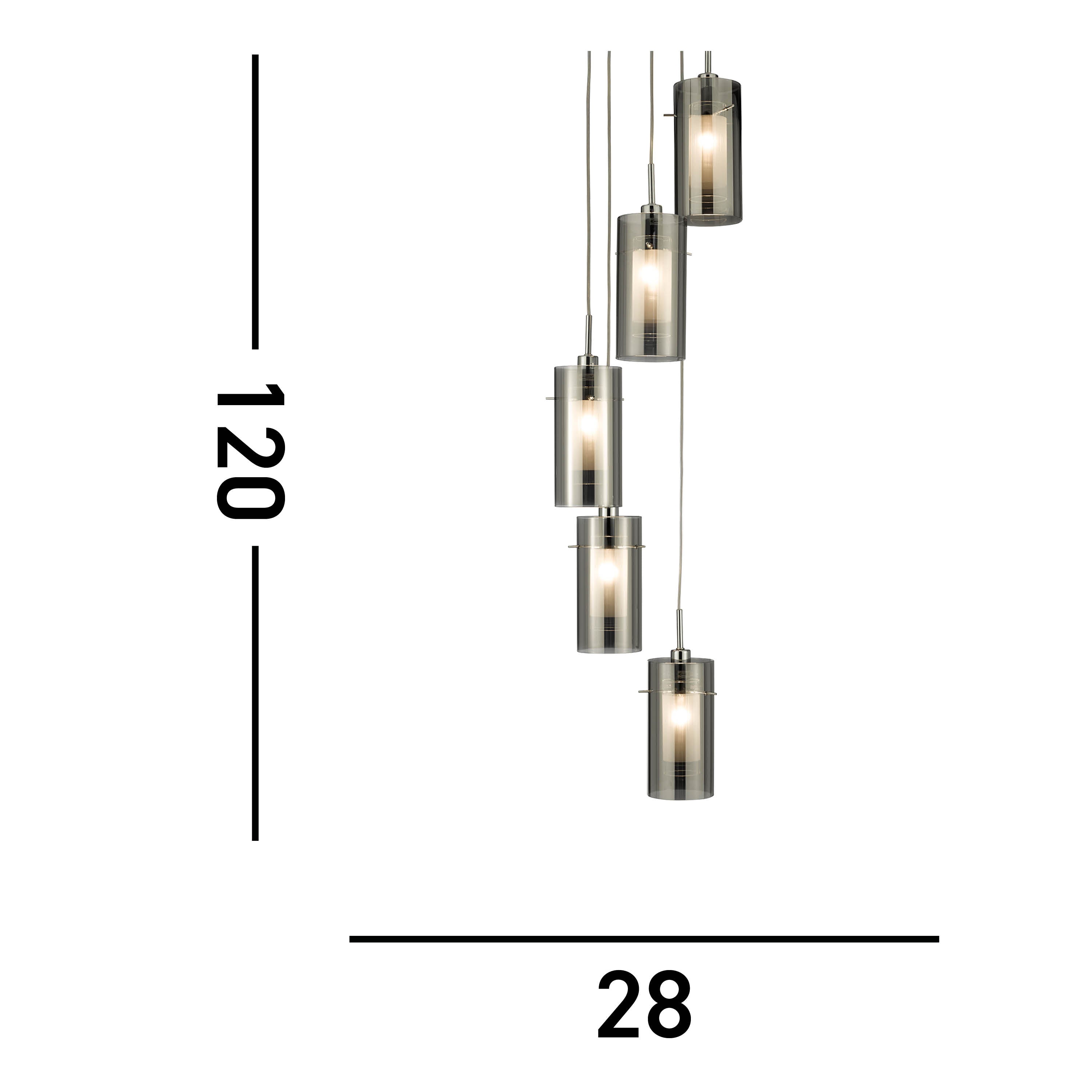 Searchlight Dawson I 5 Light Pendant - Satin Silver & Smoked Glass