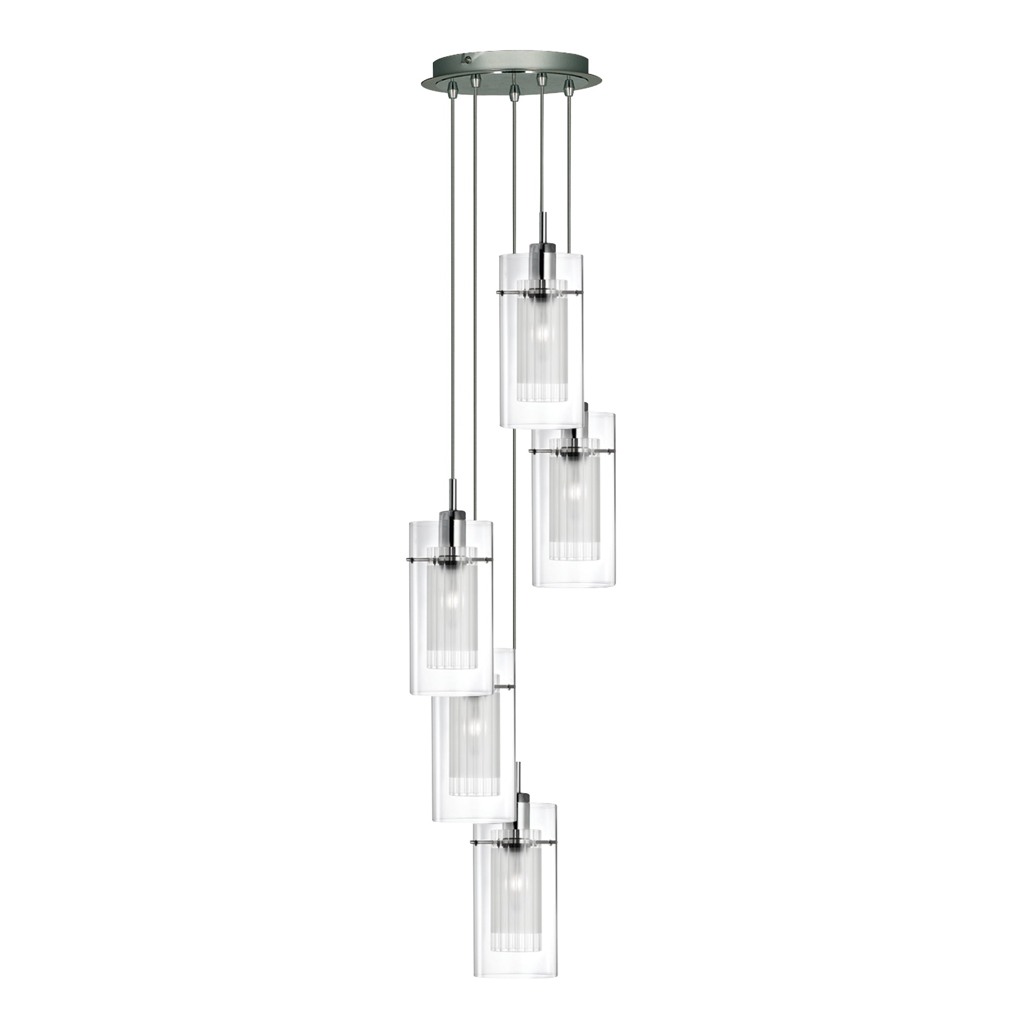 Searchlight Dawson I 5 Light Multi-Drop Pendant - Satin Silver & Glass