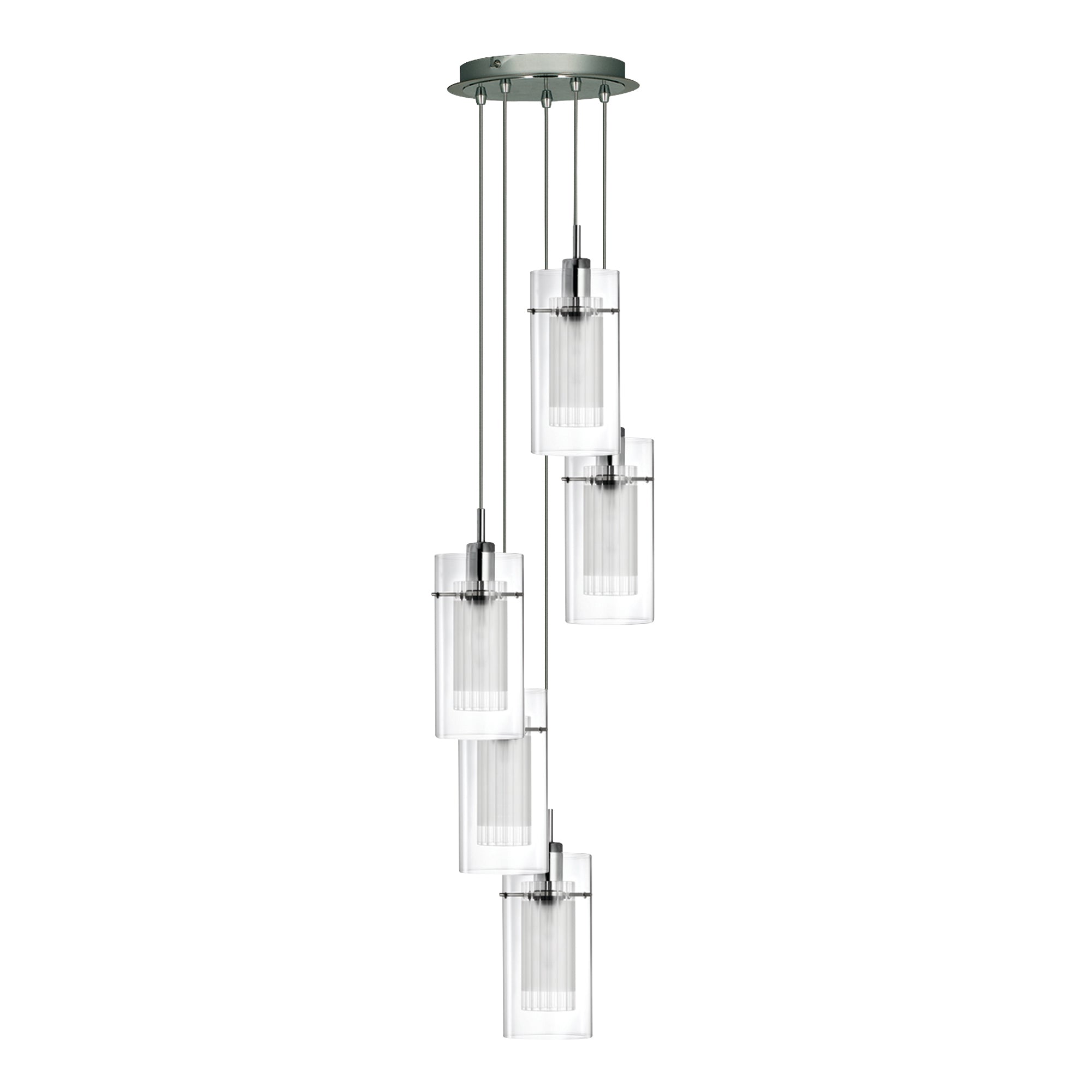 Searchlight Dawson I 5 Light Multi-Drop Pendant - Satin Silver & Glass