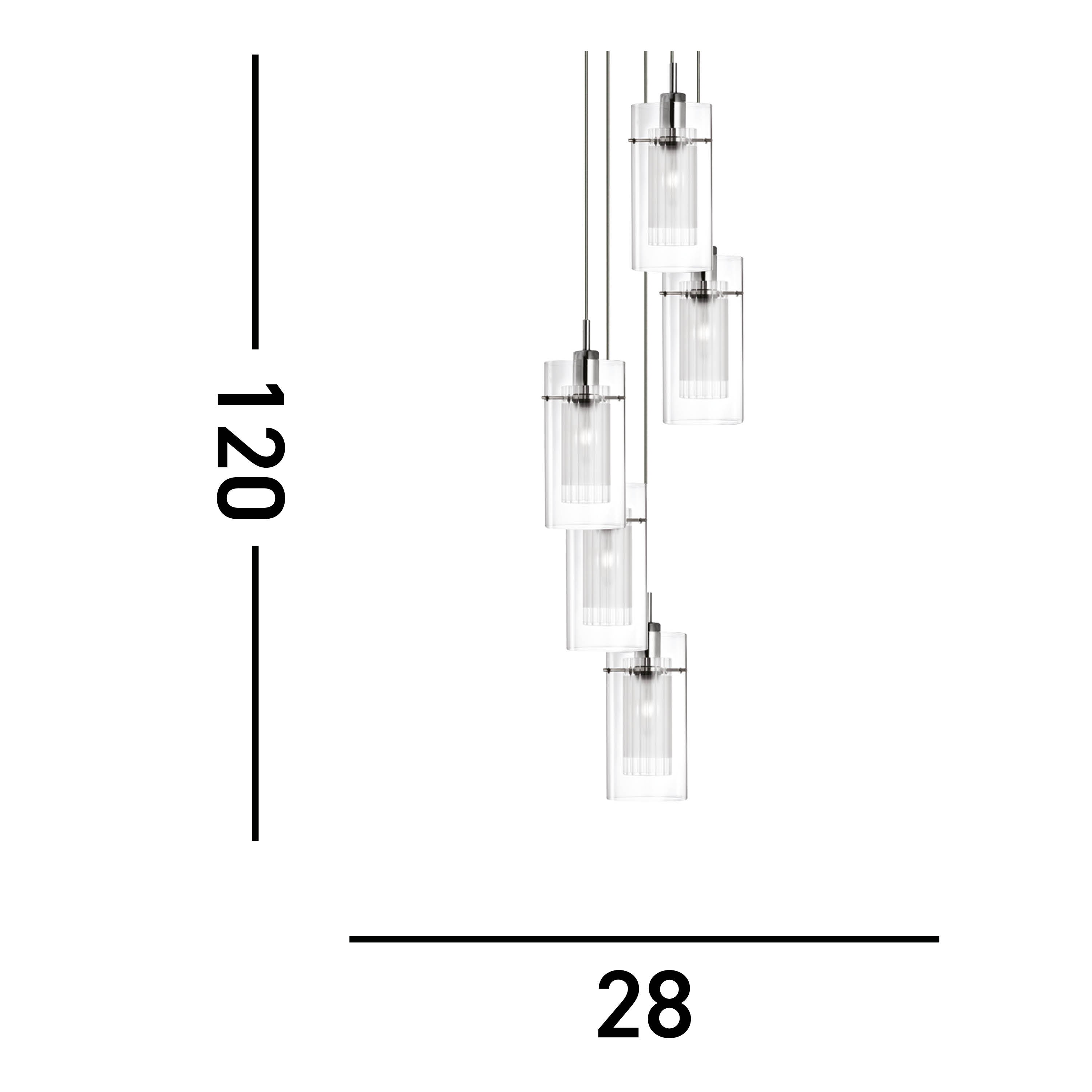 Searchlight Dawson I 5 Light Multi-Drop Pendant - Satin Silver & Glass