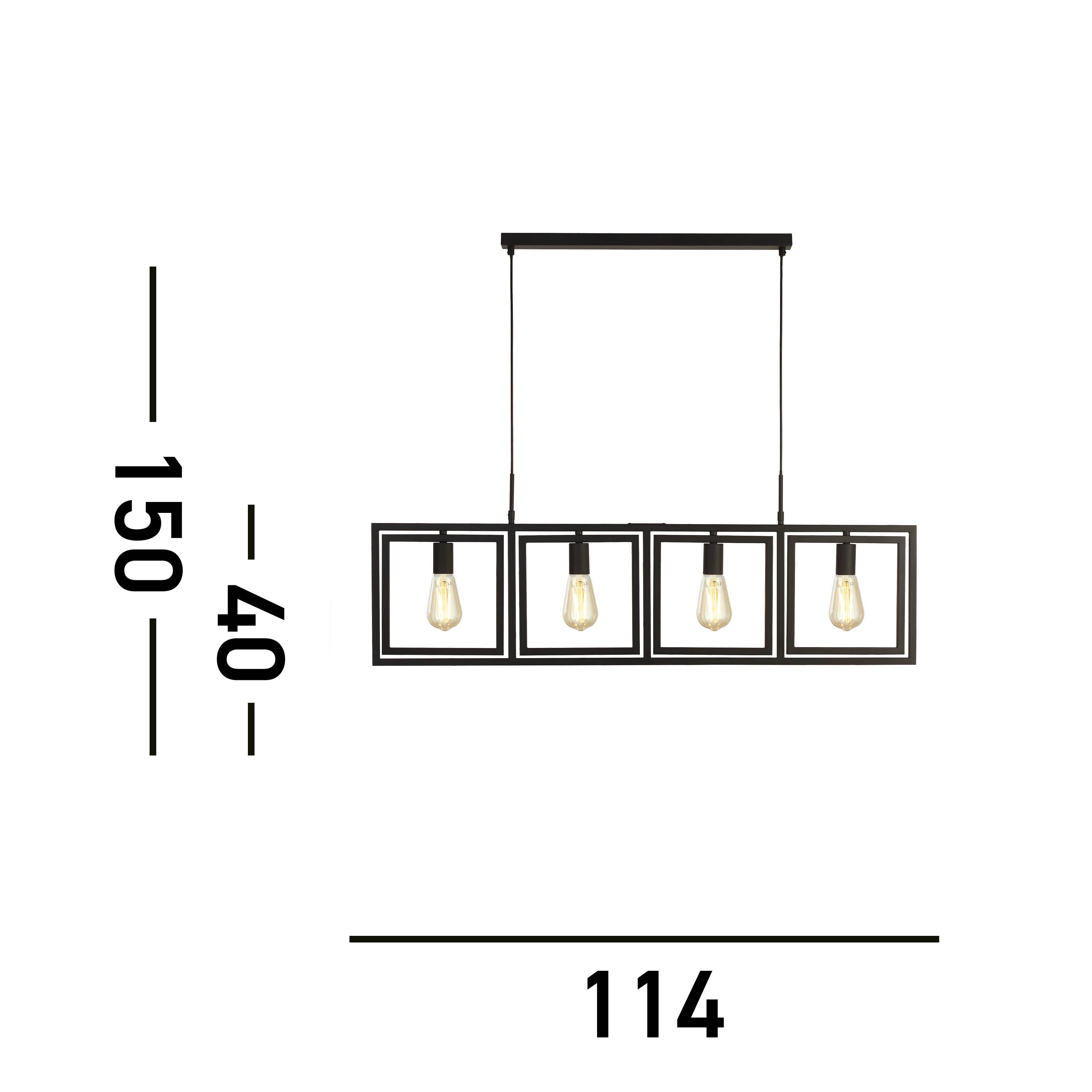 Searchlight Pickwick 4 Light Pendant - Matt Black Metal