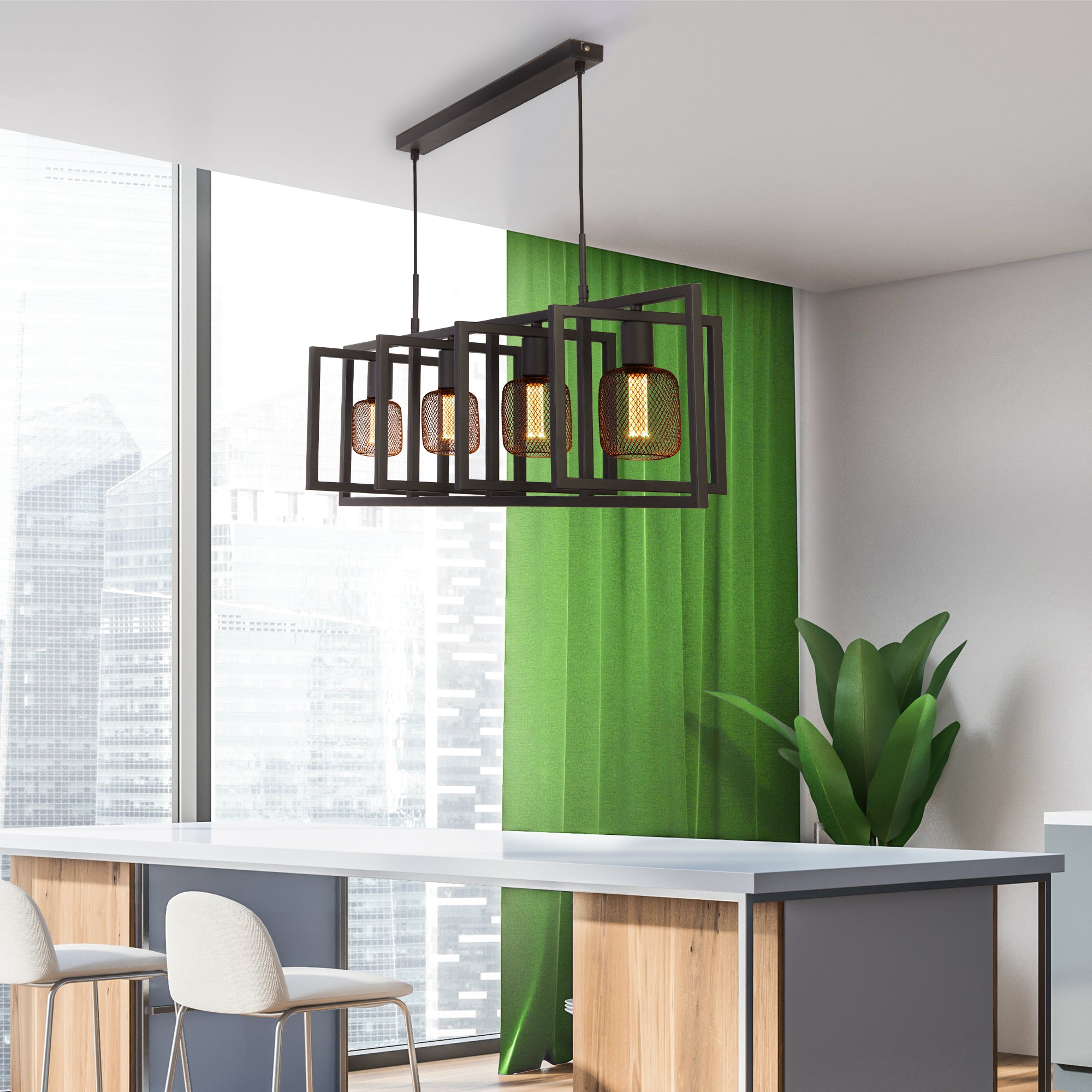 Searchlight Pickwick 4 Light Pendant - Matt Black Metal