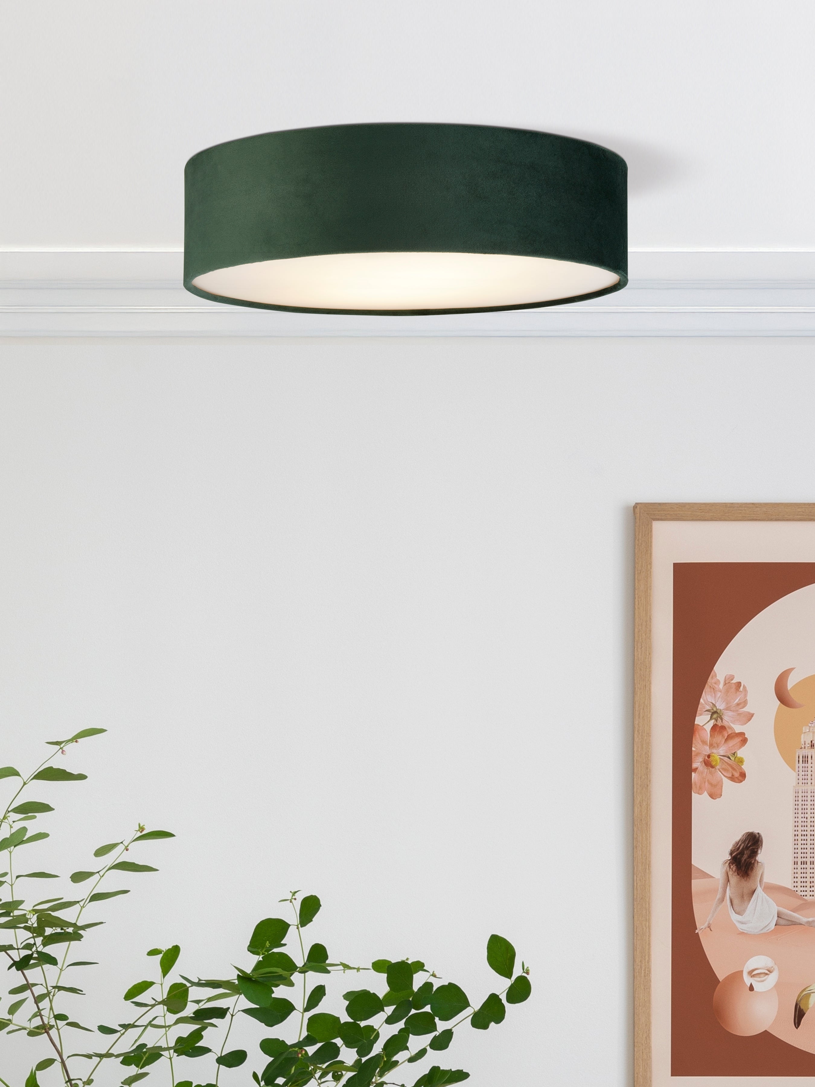 Searchlight David 2 Light Flush - Green Velvet