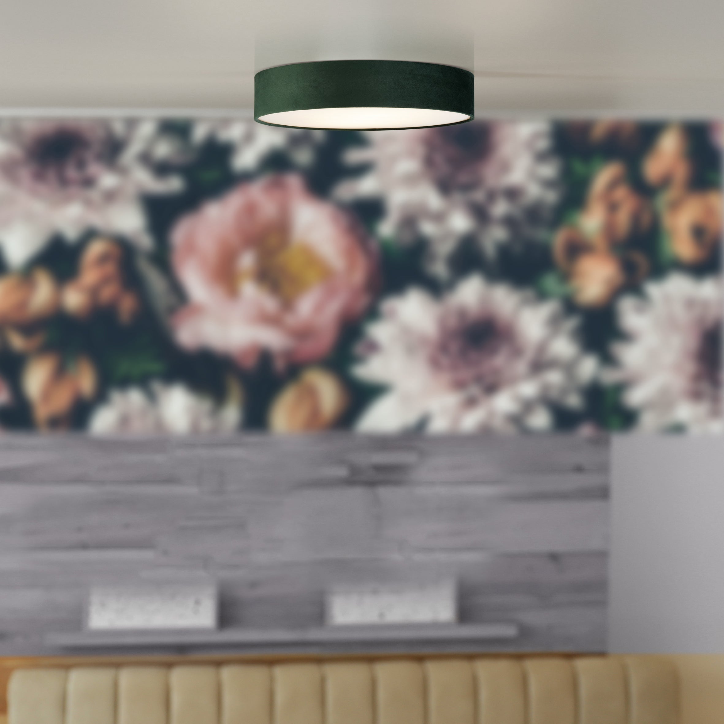 Searchlight David 3 Light Flush - Green Velvet