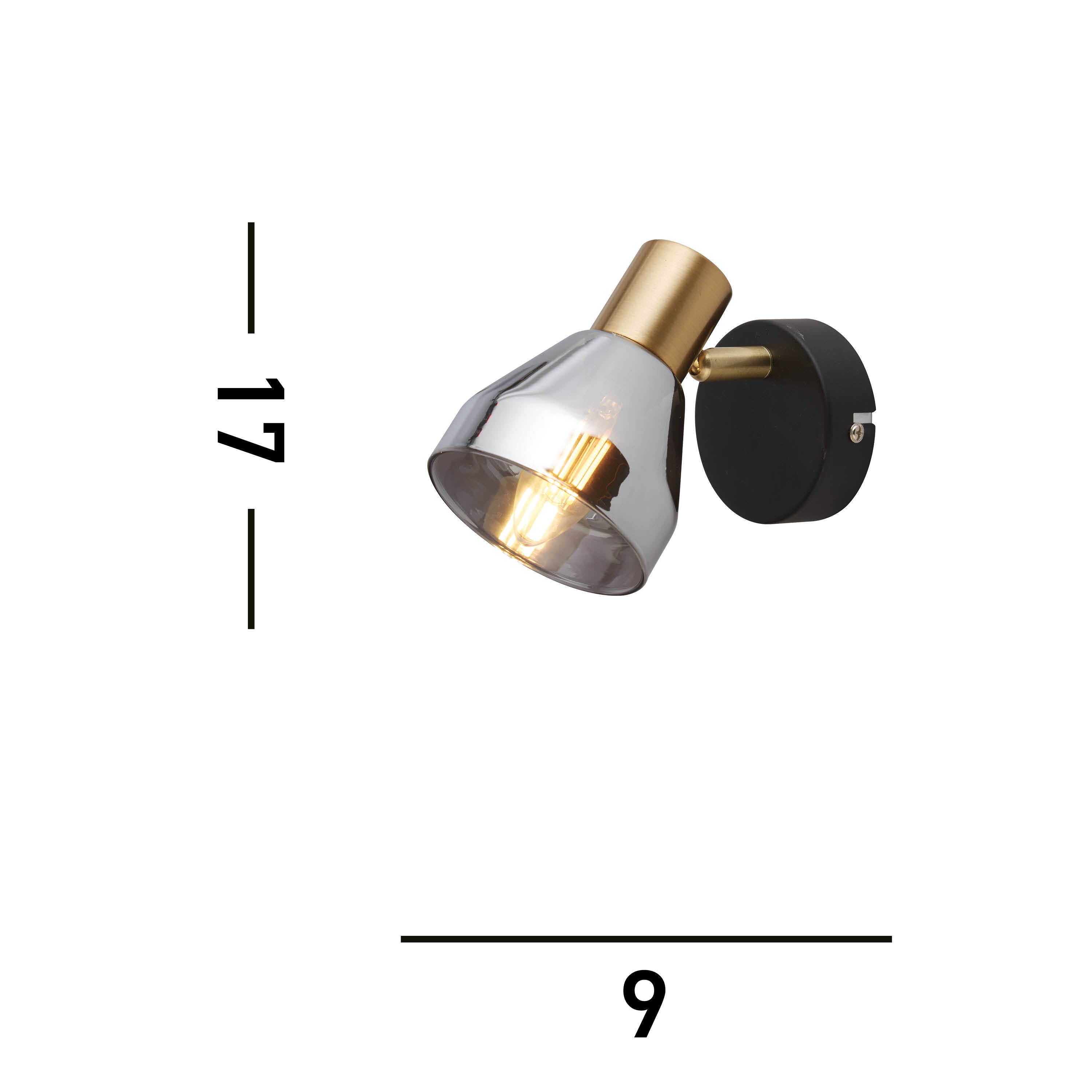 Searchlight Westfield Spotlight - Black, Satin Brass & Smoked Glass