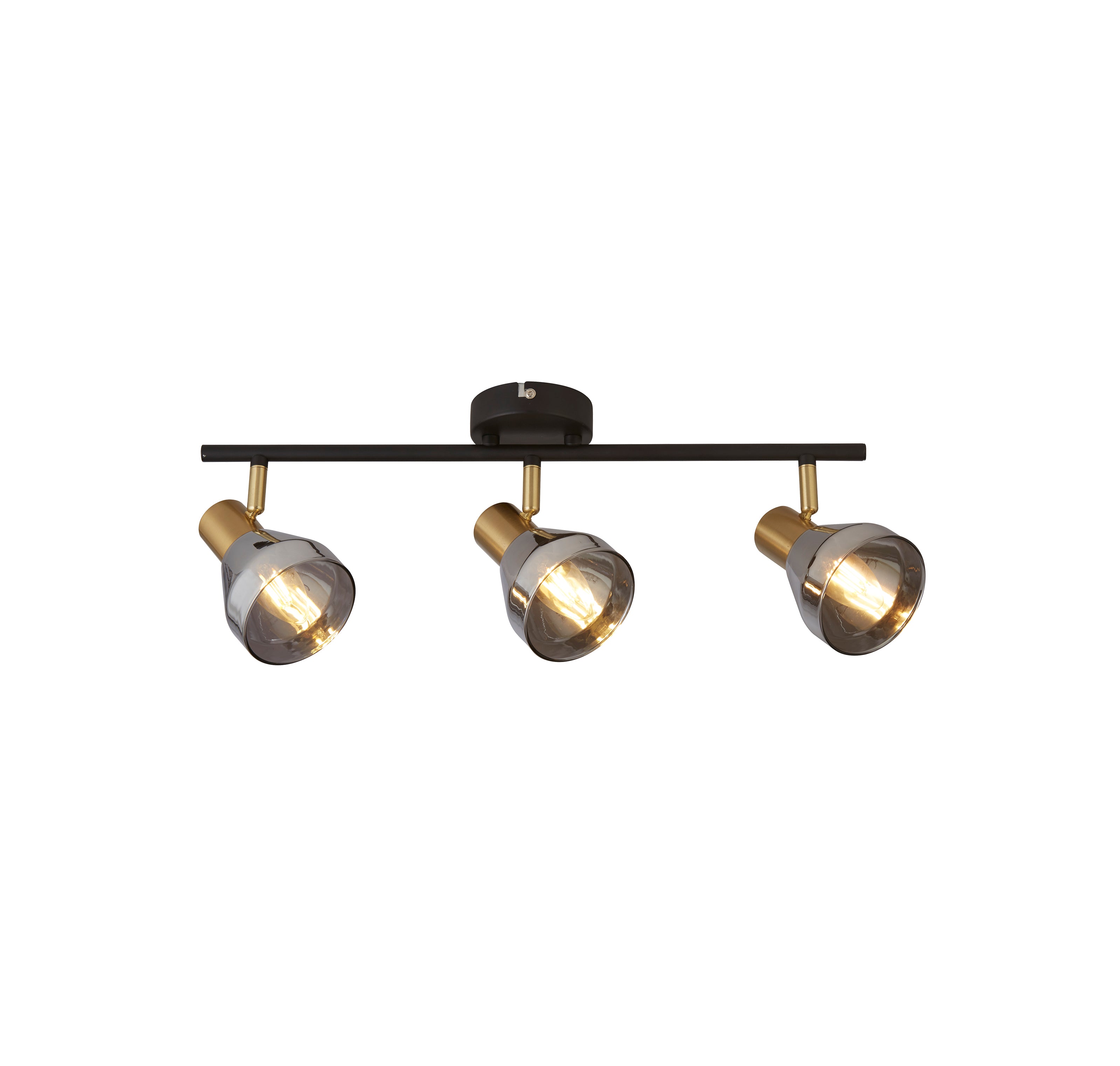 Searchlight Westfield 3 Light Spotlight- Black, Satin Brass & Smoked Glass