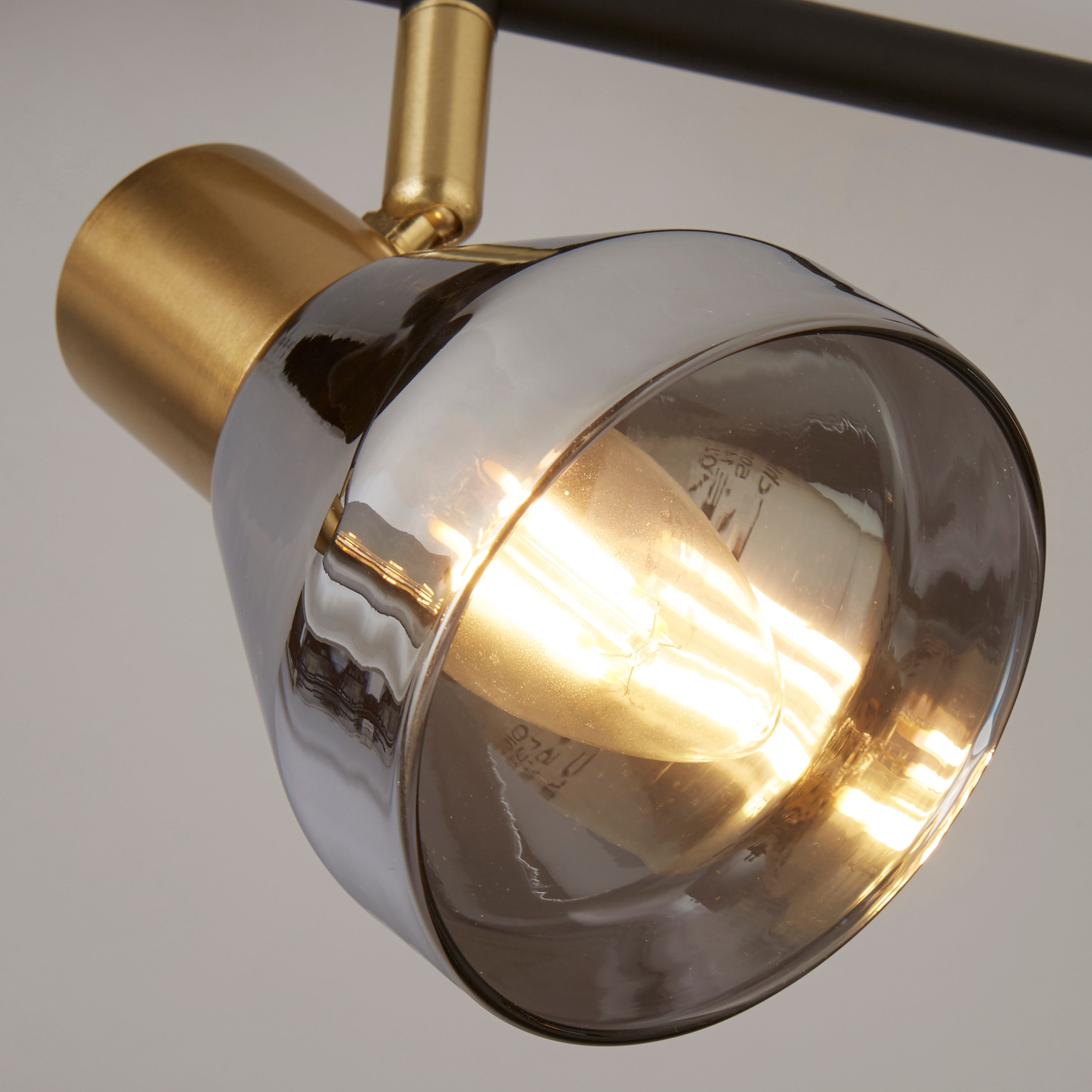 Searchlight Westfield 4 Light Spotlight- Black, Satin Brass & Smoked Glass