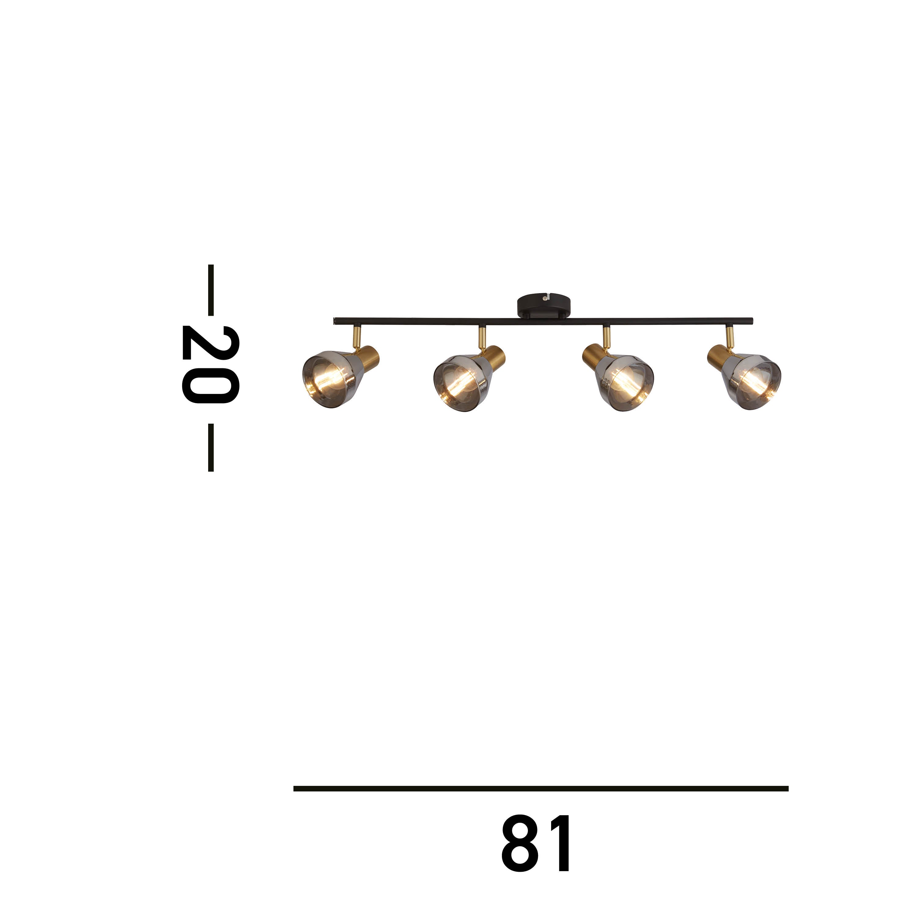 Searchlight Westfield 4 Light Spotlight- Black, Satin Brass & Smoked Glass