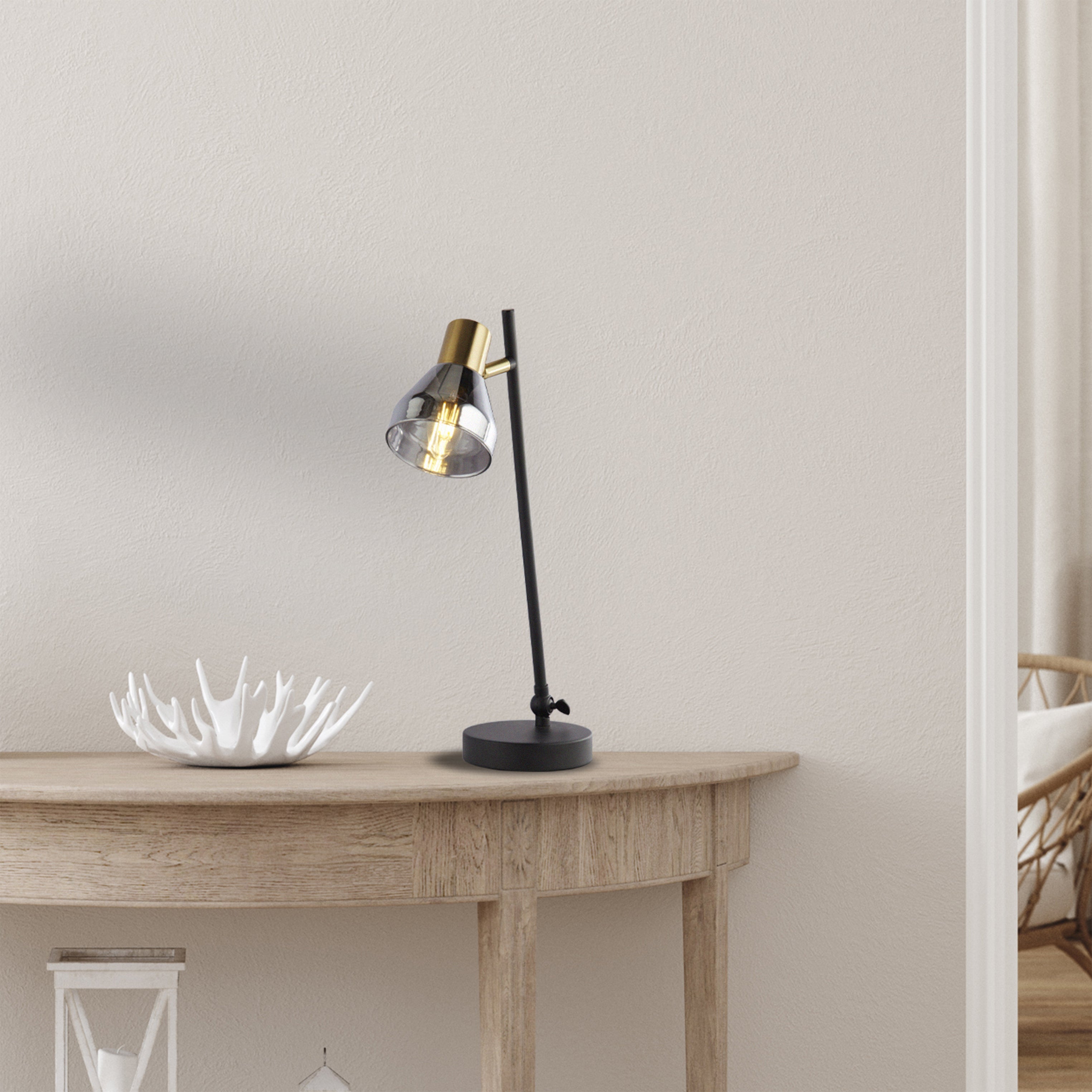 Searchlight Westfield Table Lamp - Black, Satin Brass Metal & Smoked