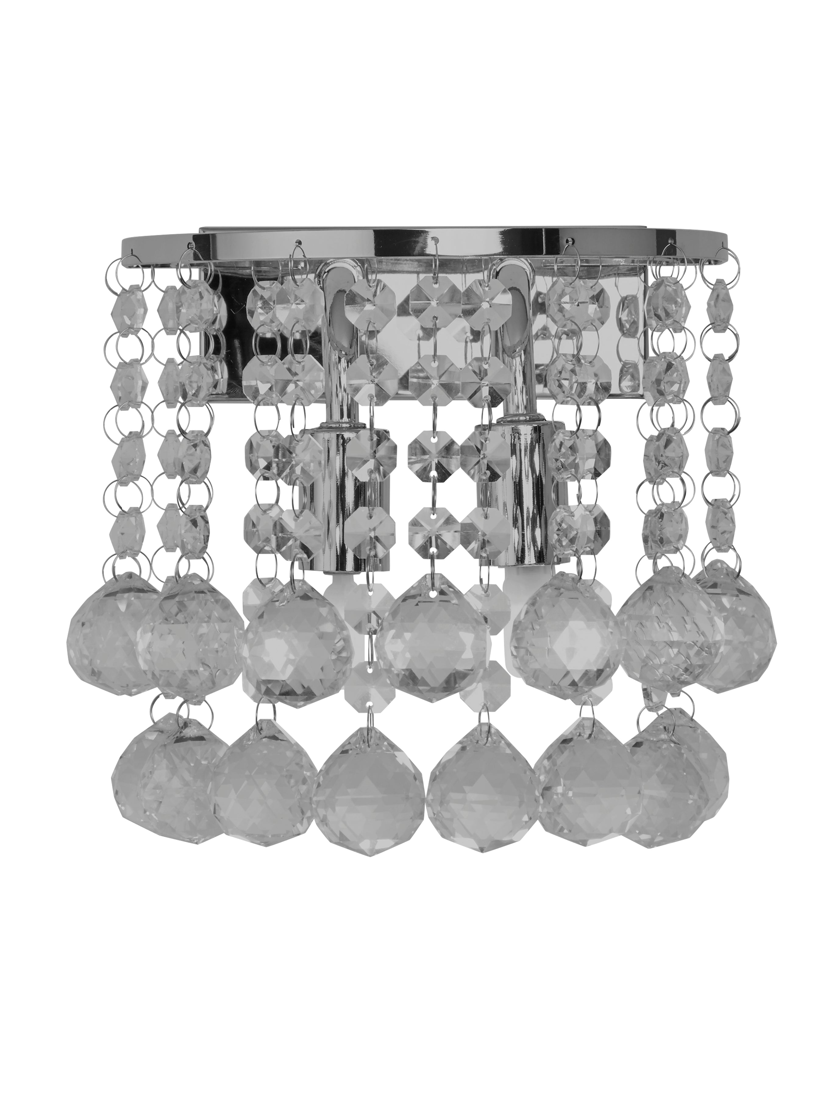 Searchlight Hampstead Chrome 2 Light Round Wall Bracket With Clear Crystal Balls