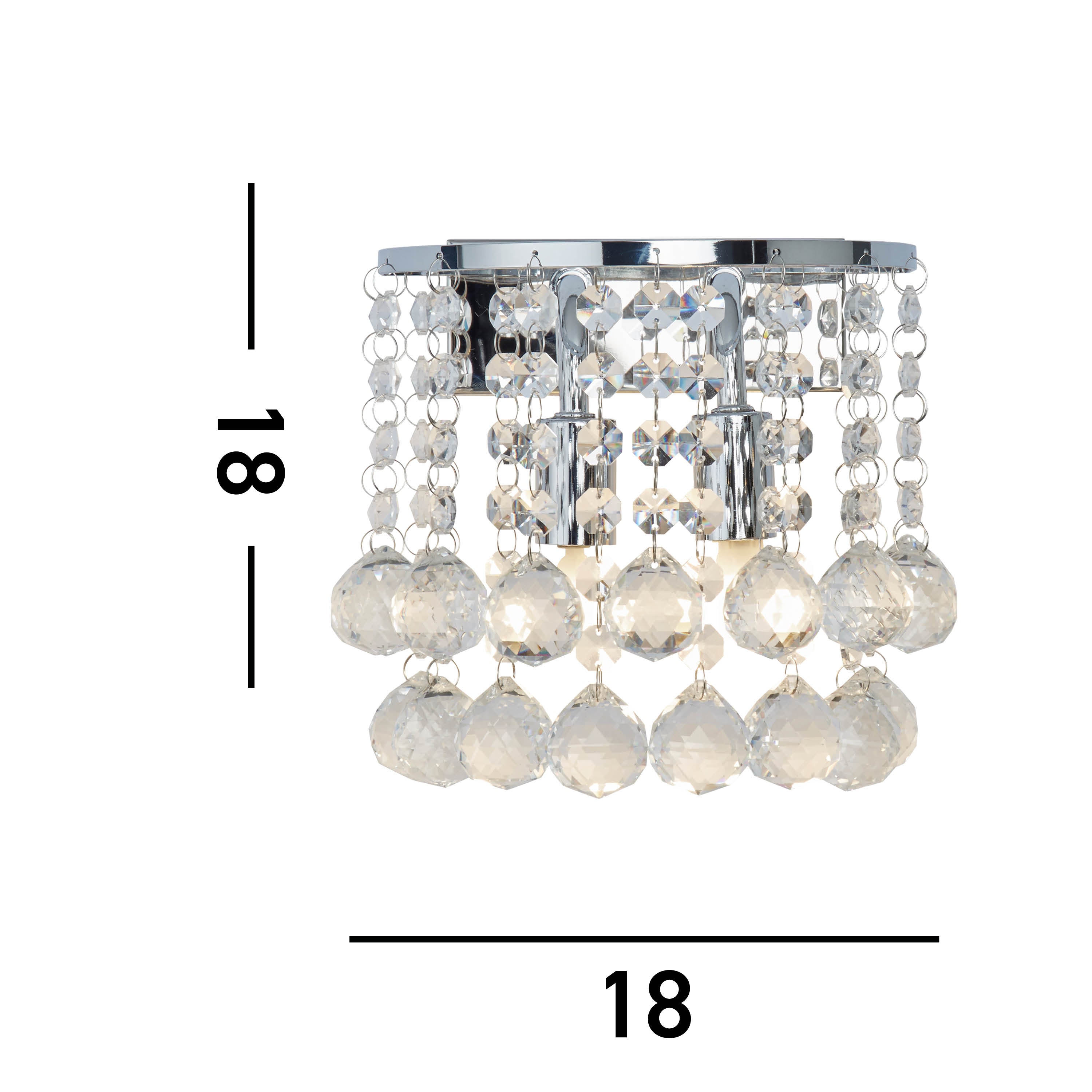Searchlight Hampstead Chrome 2 Light Round Wall Bracket With Clear Crystal Balls