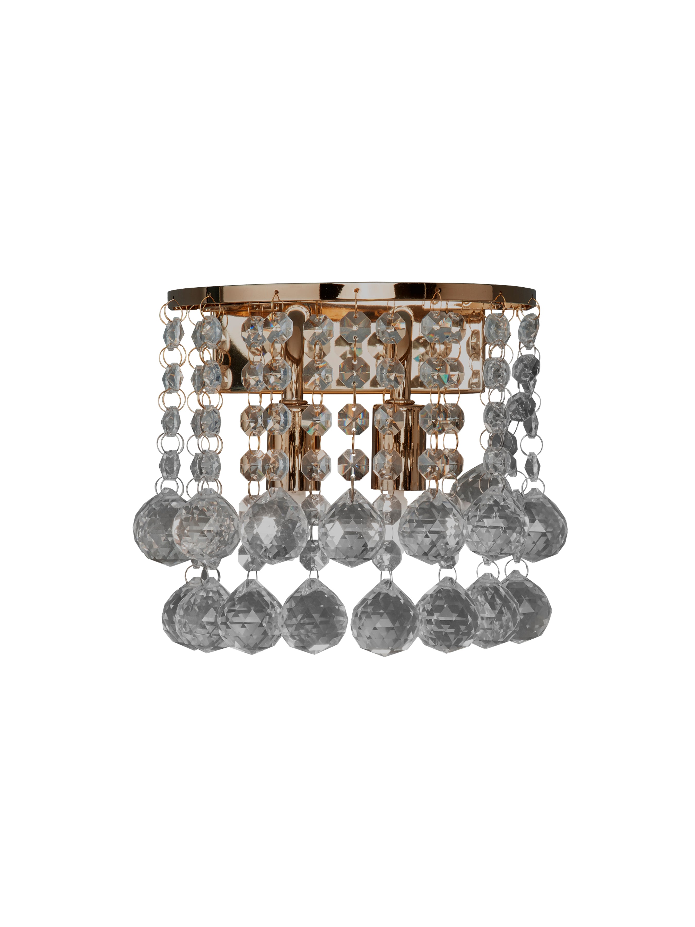 Searchlight Hampstead Gold 2 Light Round Wall Light - Clear Crystal Ball