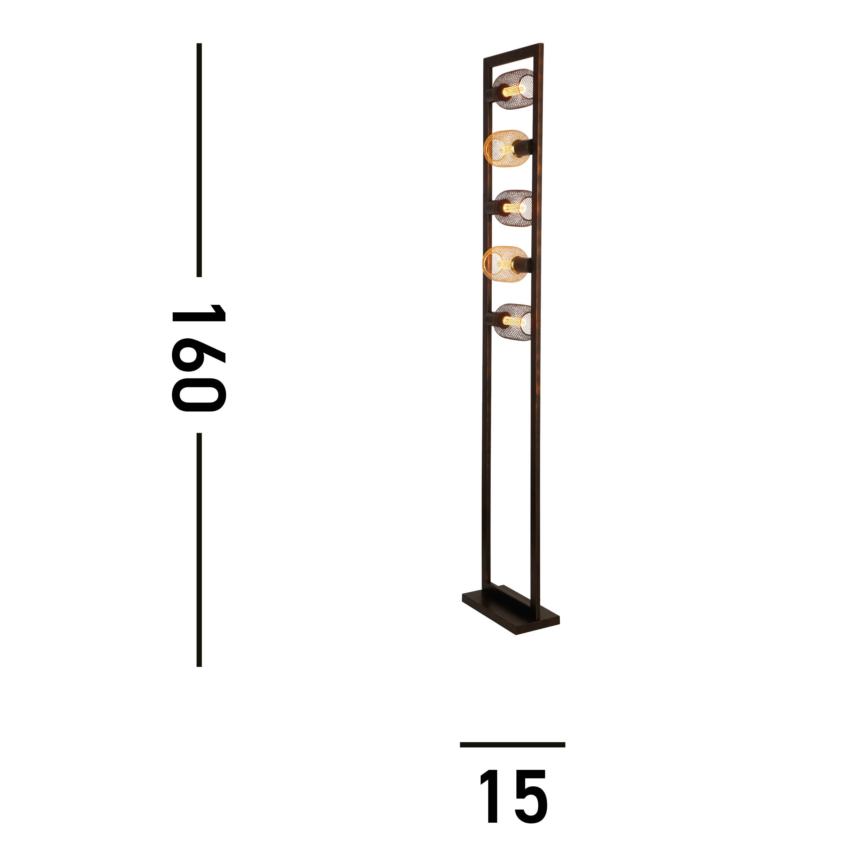 Searchlight Oakes 5 Light Floor Lamp - Rustic Brown Metal