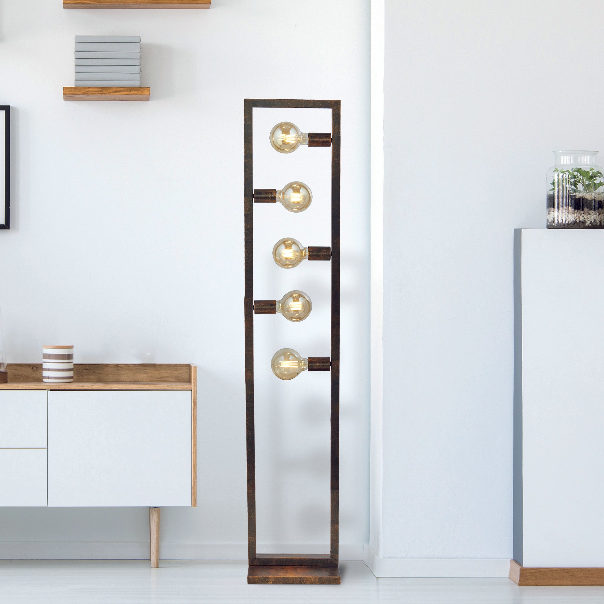 Searchlight Oakes 5 Light Floor Lamp - Rustic Brown Metal