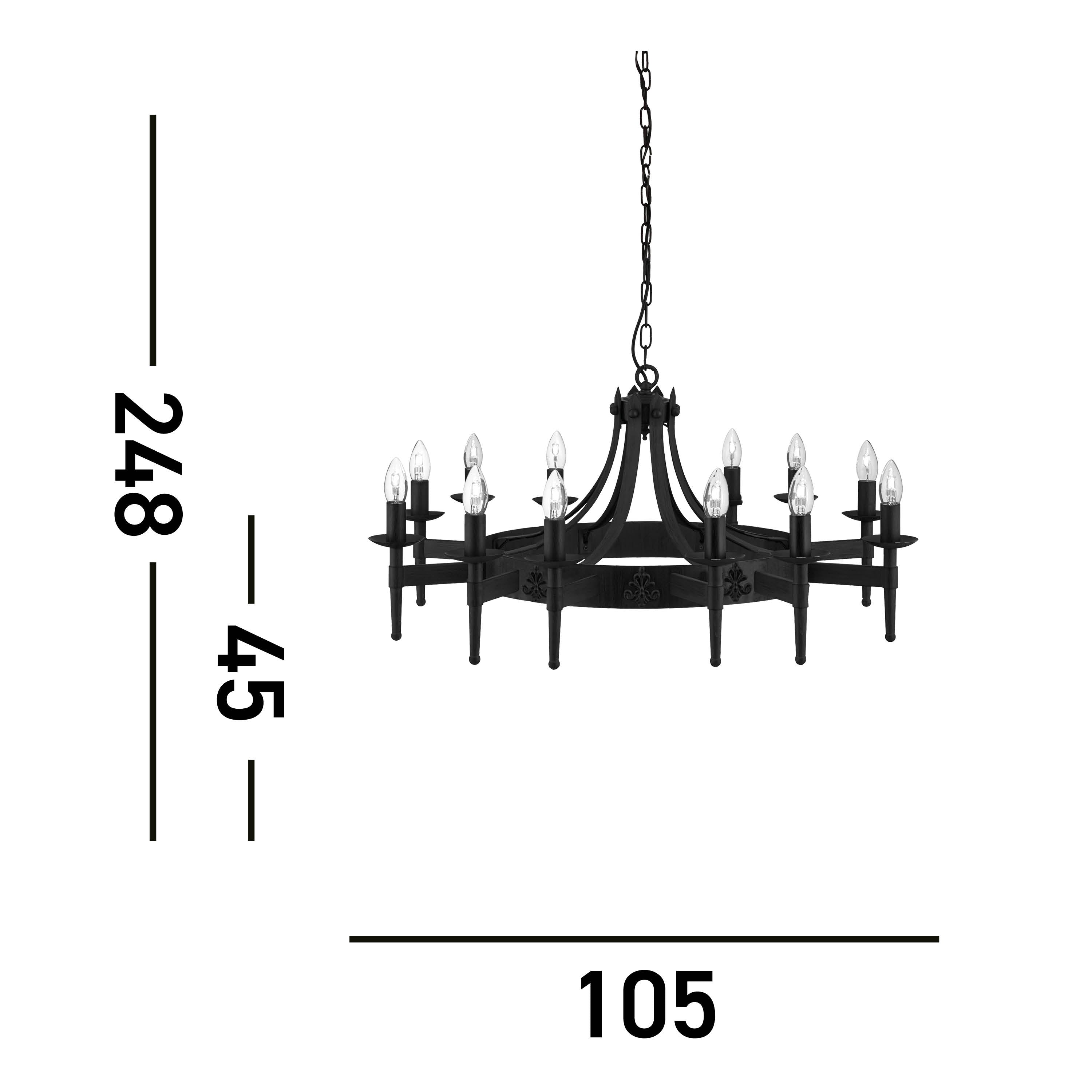 Searchlight Cadogan II 12 Light Ceiling Pendant - Wrought Iron Black