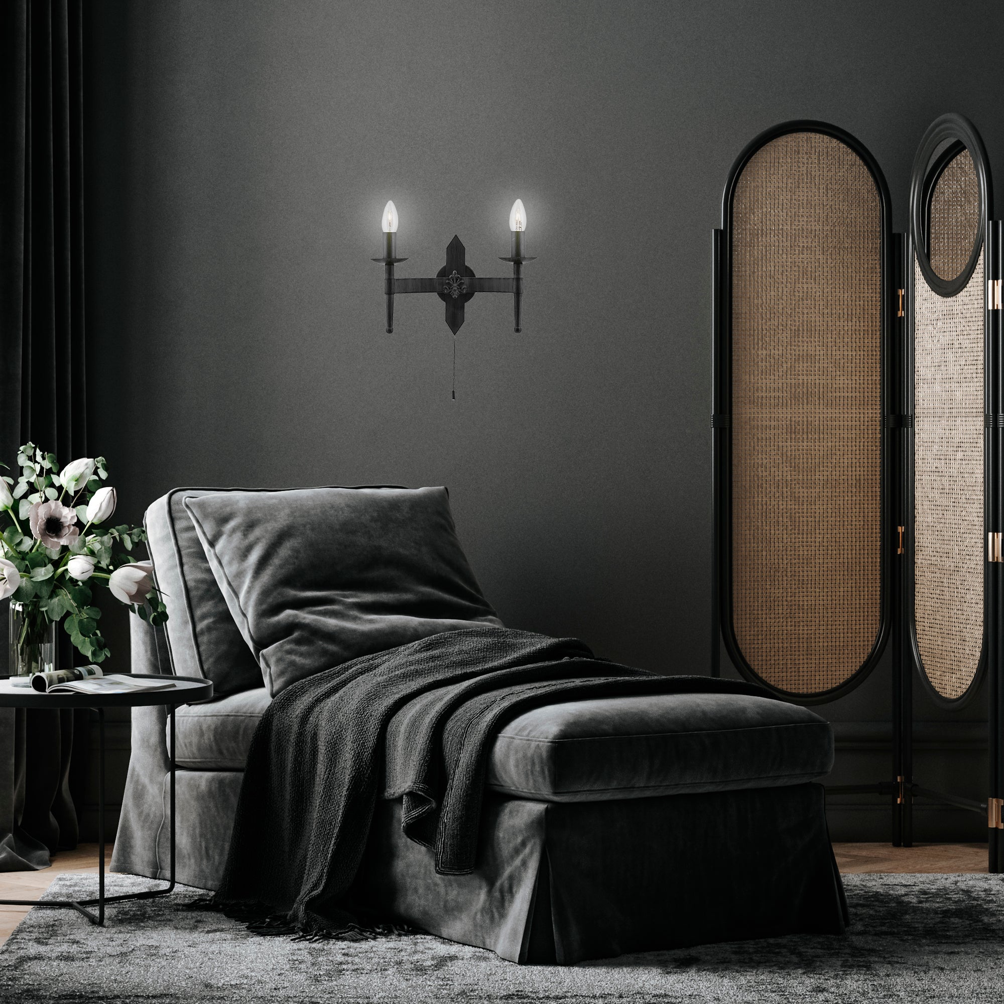 Searchlight Cadogan - 2 Light Wall Bracket, Wrought Iron Black