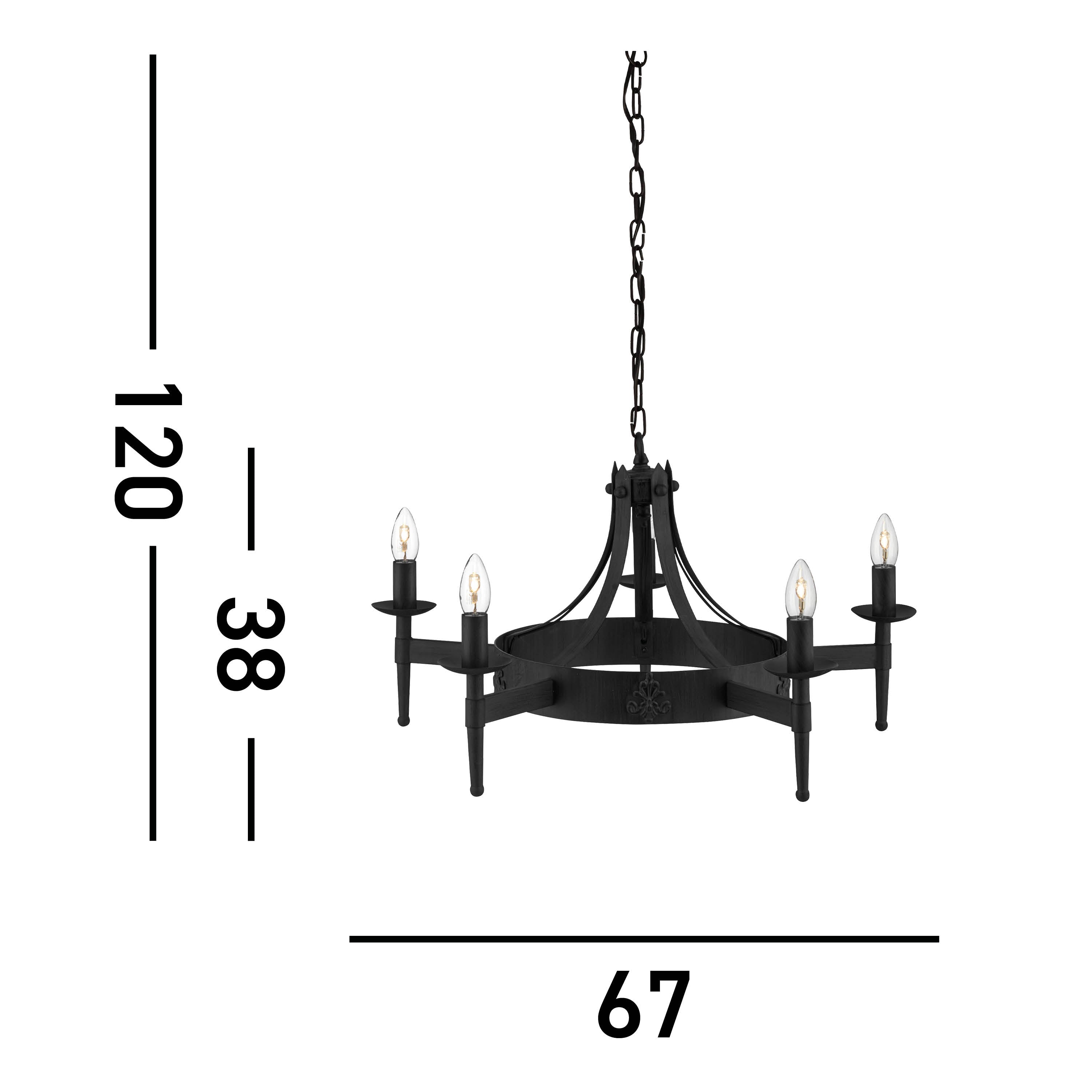 Searchlight Cadogan - 5 Light Ceiling Pendant, Wrought Iron Black
